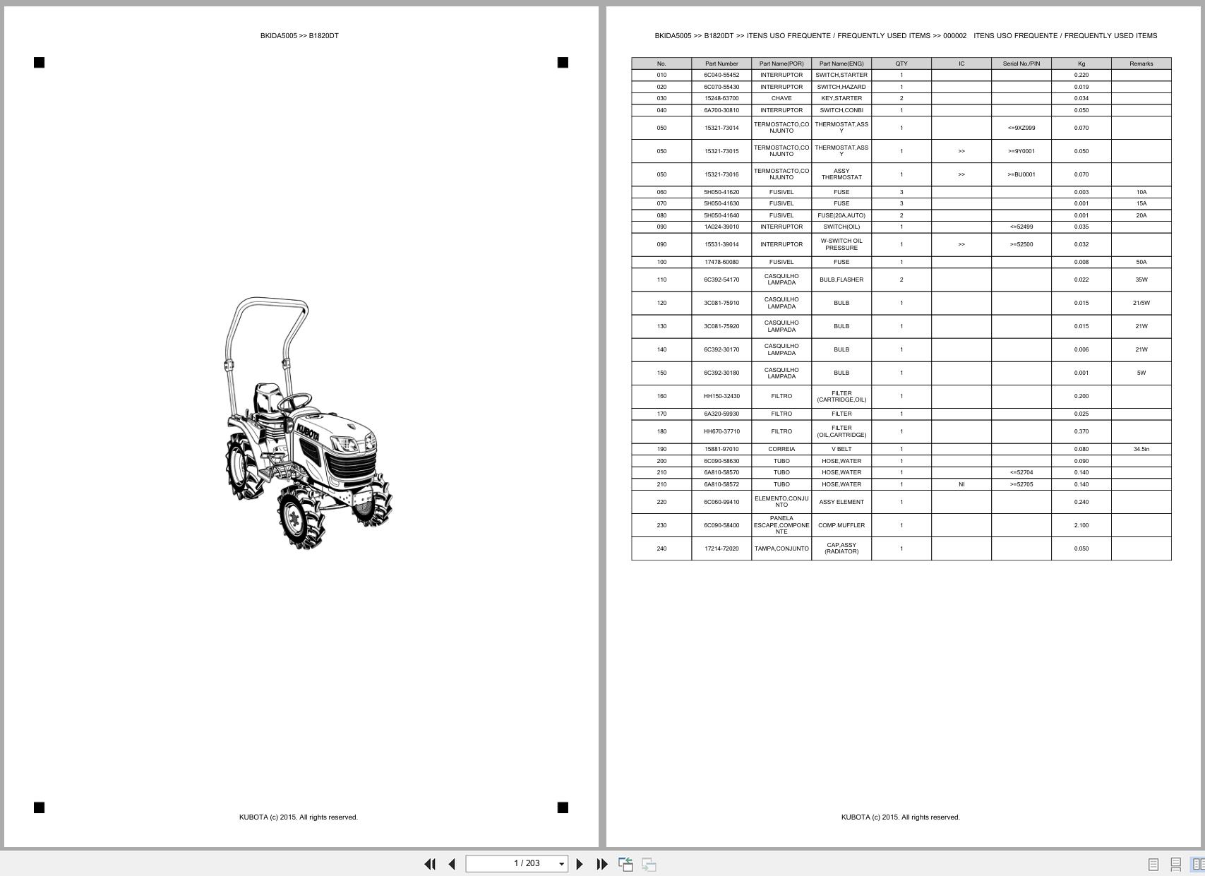 Kubota Compact Tractor B1820DT Spare Parts Catalog EN PT (1)
