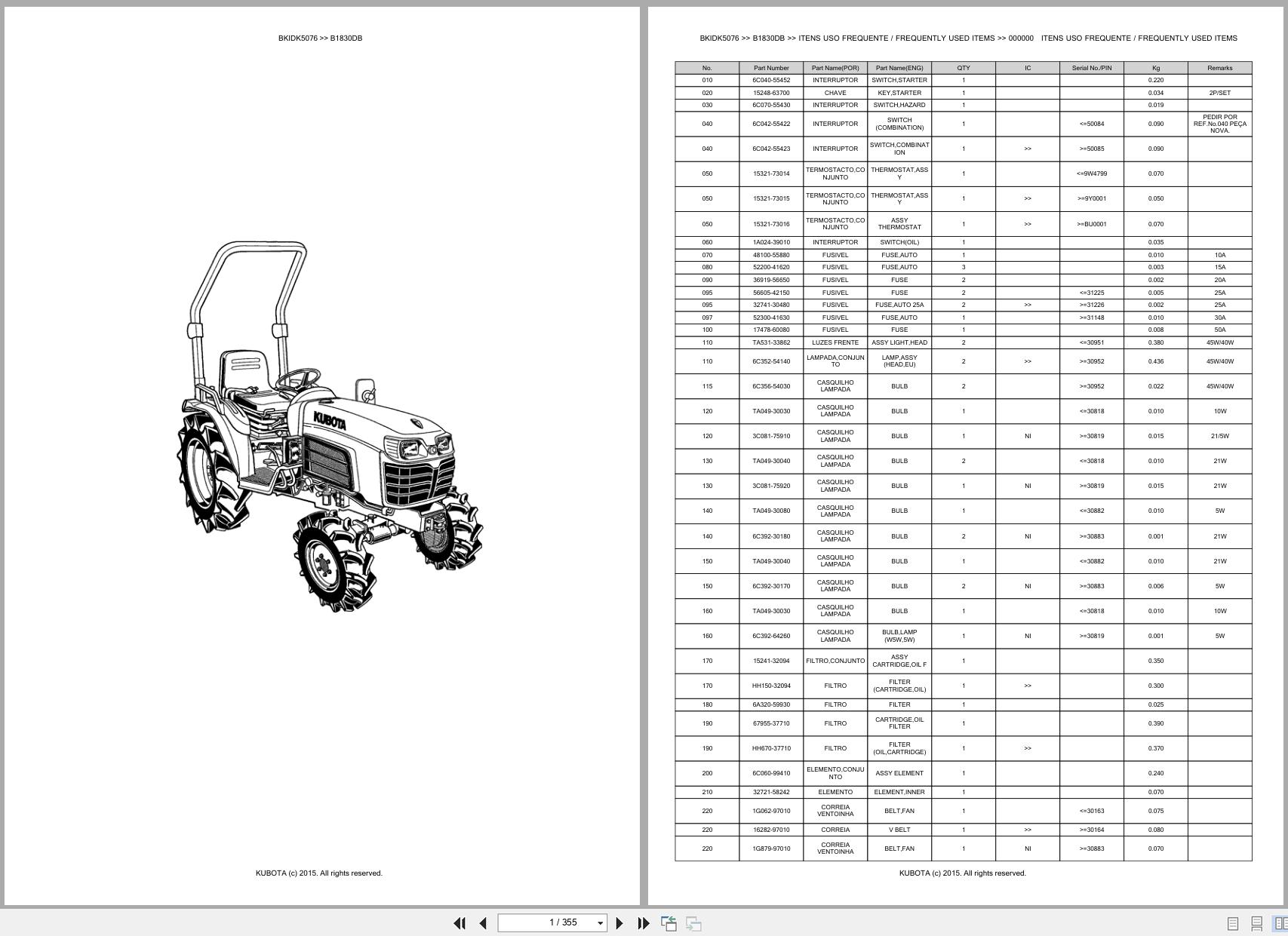 Kubota Compact Tractor B1830DB Spare Parts Catalog EN PT (1)