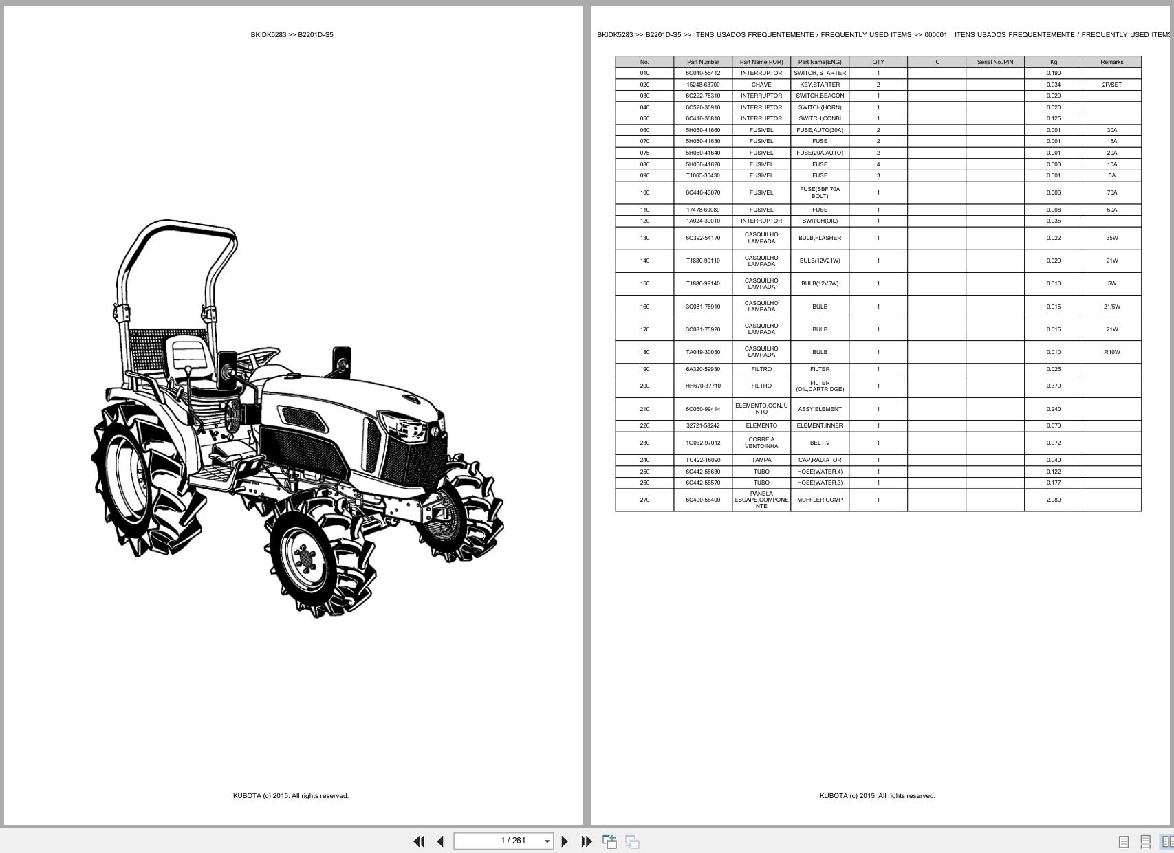 Kubota Compact Tractor B2201D S5 Spare Parts Catalog EN PT (1)