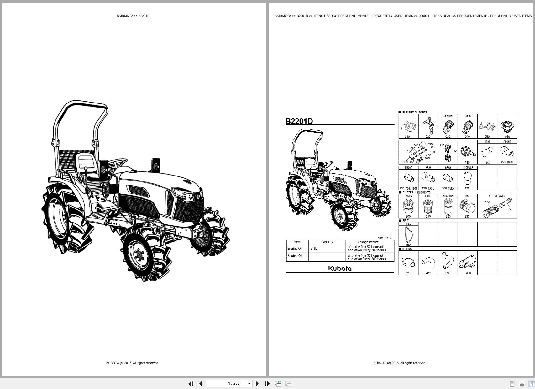Kubota Compact Tractor B2201D Spare Parts Catalog EN PT (1)