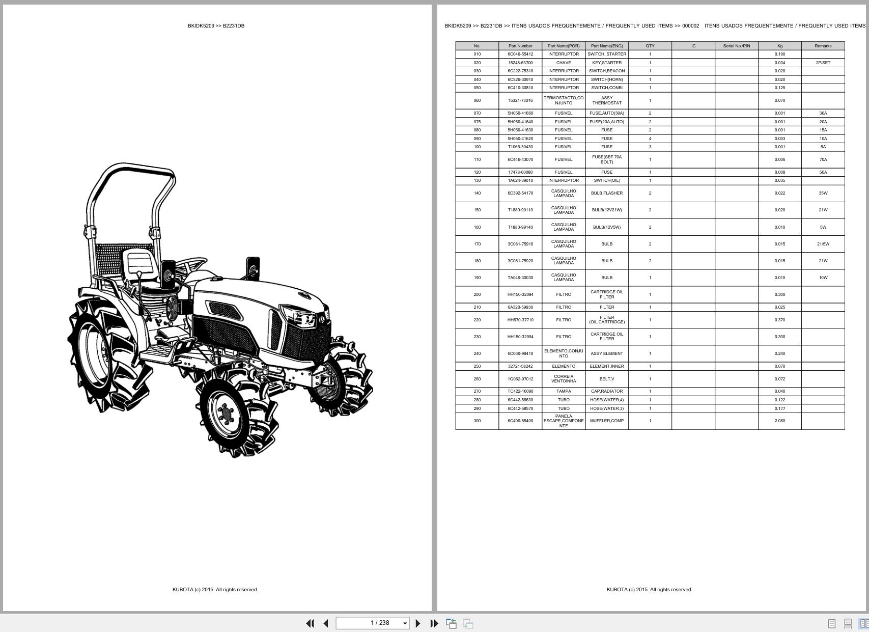 Kubota Compact Tractor B2231DB Spare Parts Catalog EN PT (1)