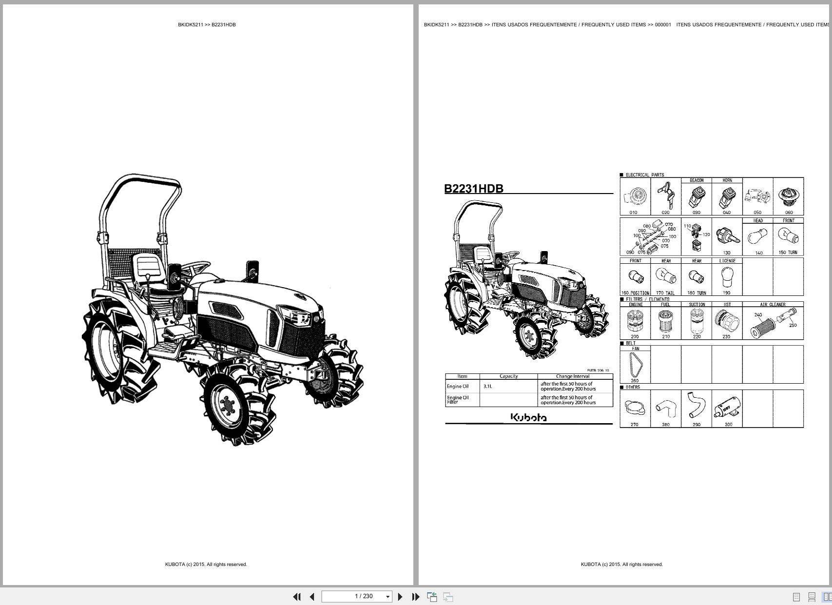 Kubota Compact Tractor B2231HDB Spare Parts Catalog EN PT (1)