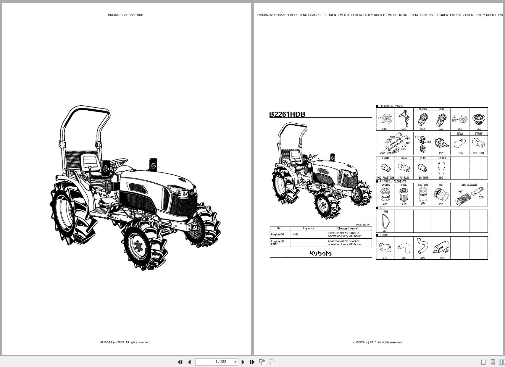 Kubota Compact Tractor B2261HDB Spare Parts Catalog EN PT (1)