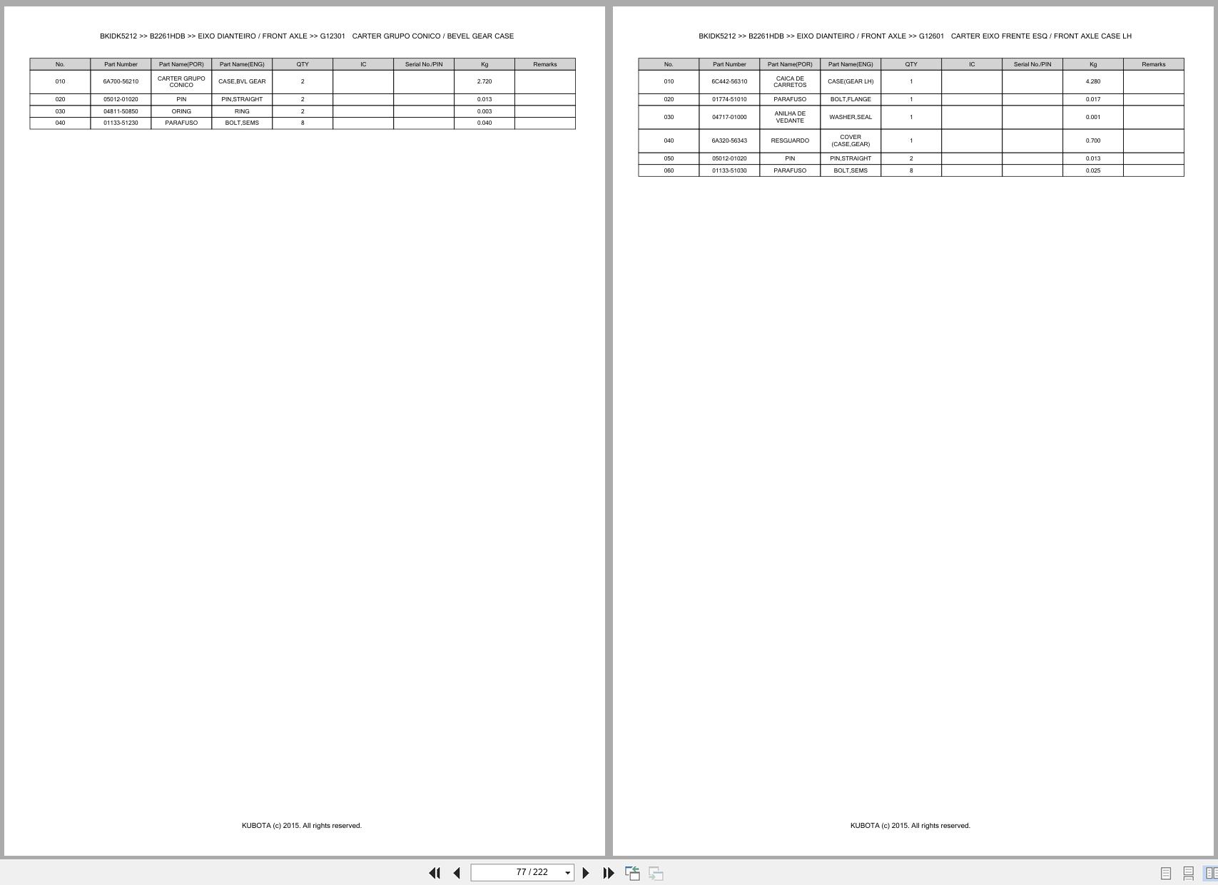 Kubota Compact Tractor B2261HDB Spare Parts Catalog EN PT (2)