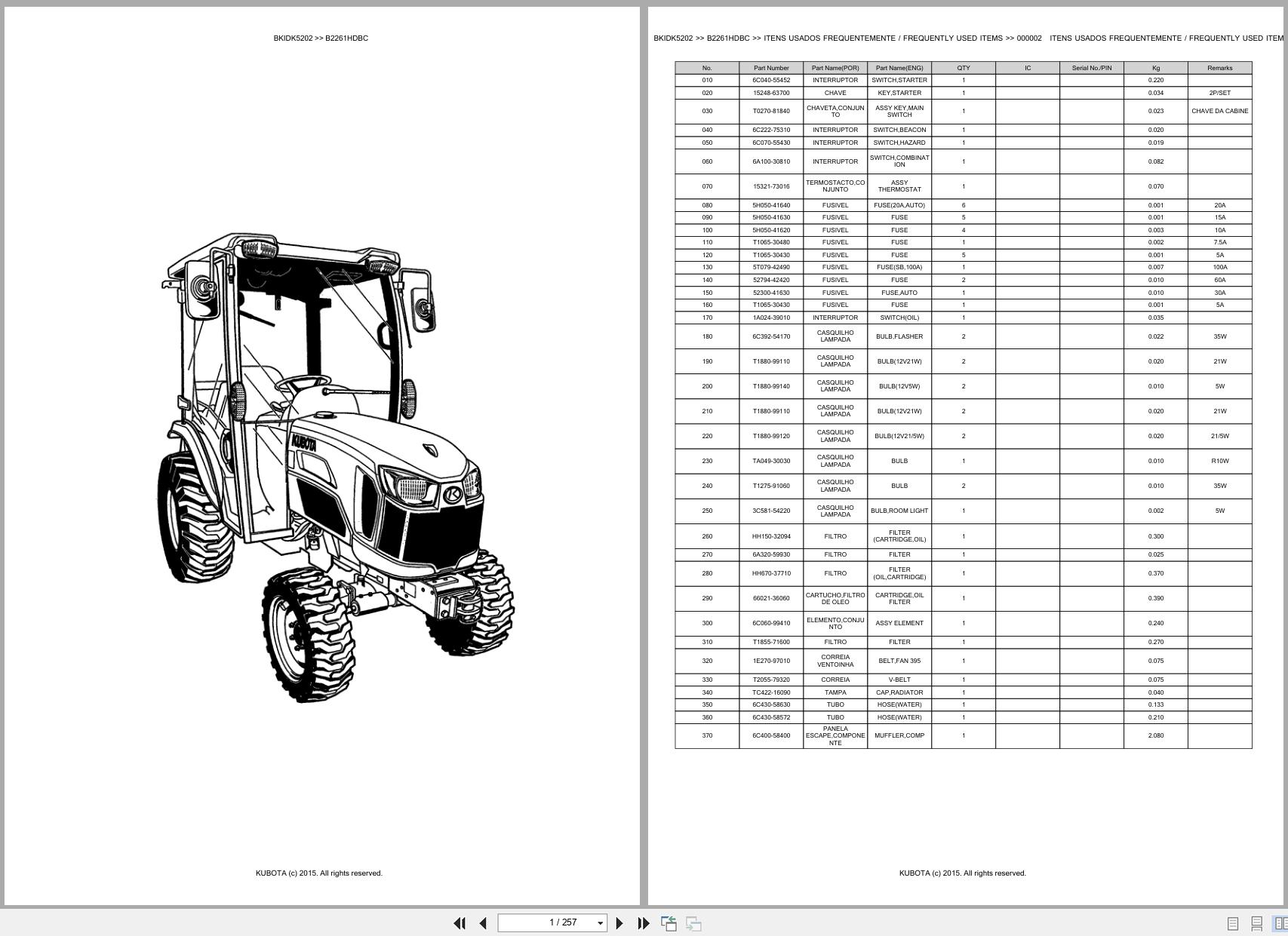 Kubota Compact Tractor B2261HDBC Spare Parts Catalog EN PT (1)