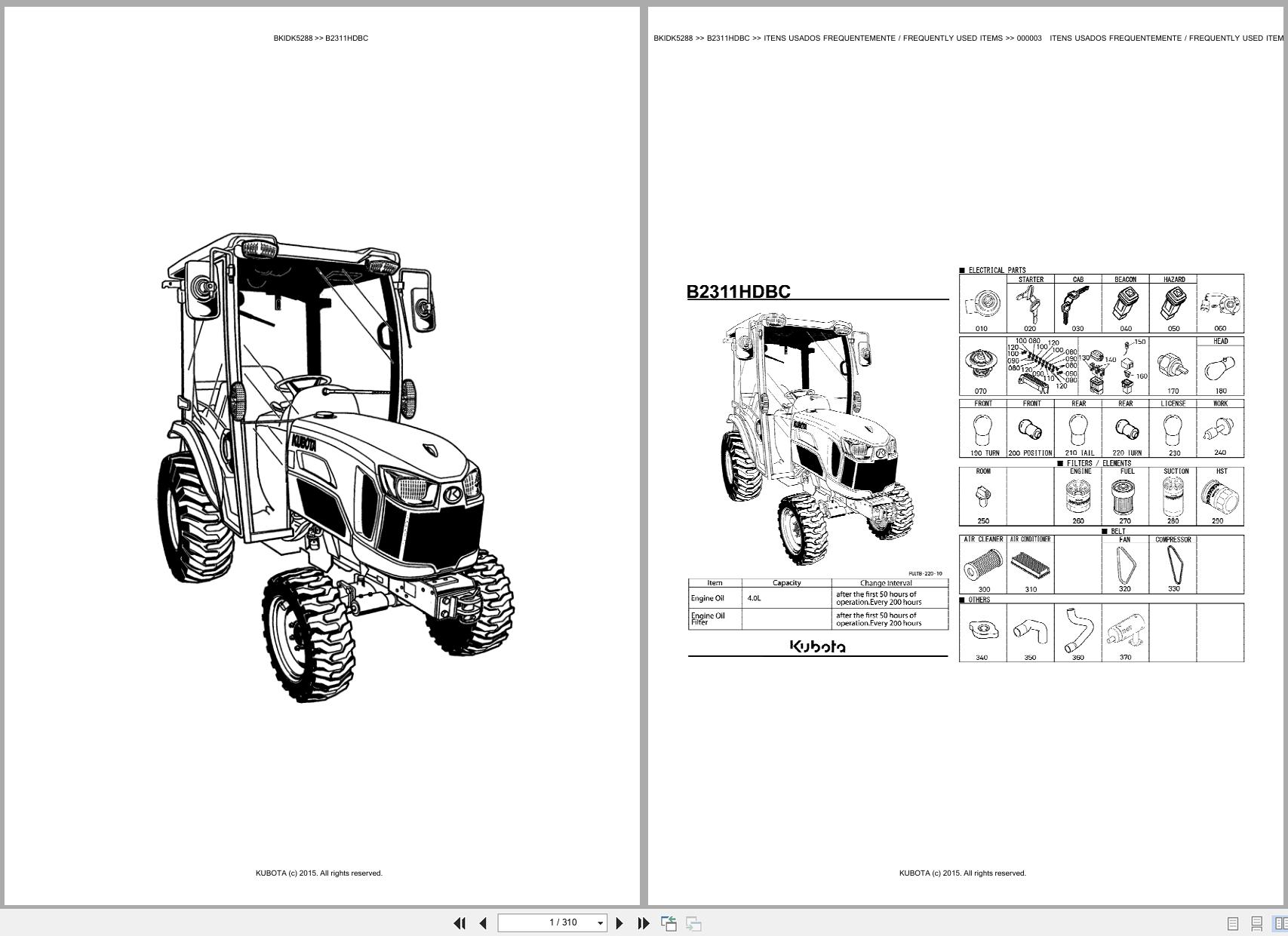 Kubota Compact Tractor B2311HDBC Spare Parts Catalog EN PT (1)