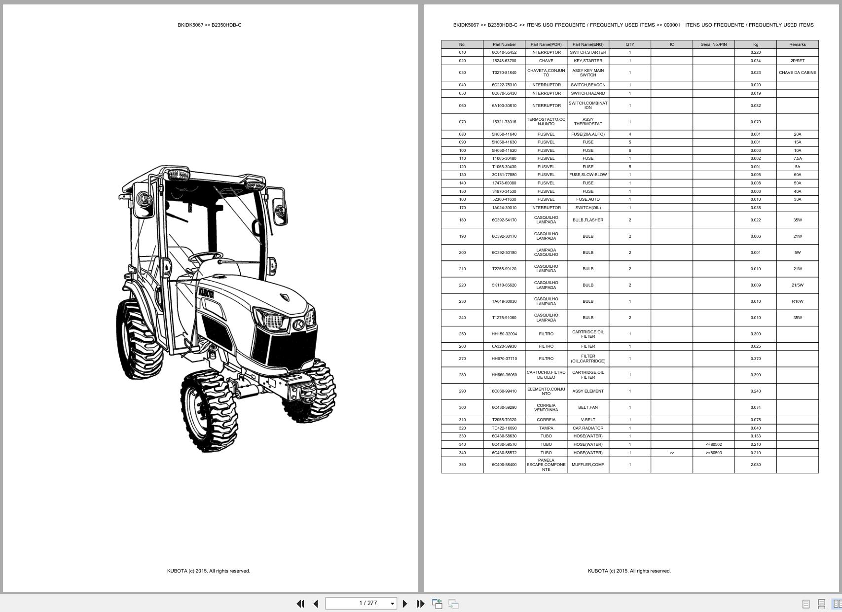 Kubota Compact Tractor B2350HDB C Spare Parts Catalog EN PT (1)
