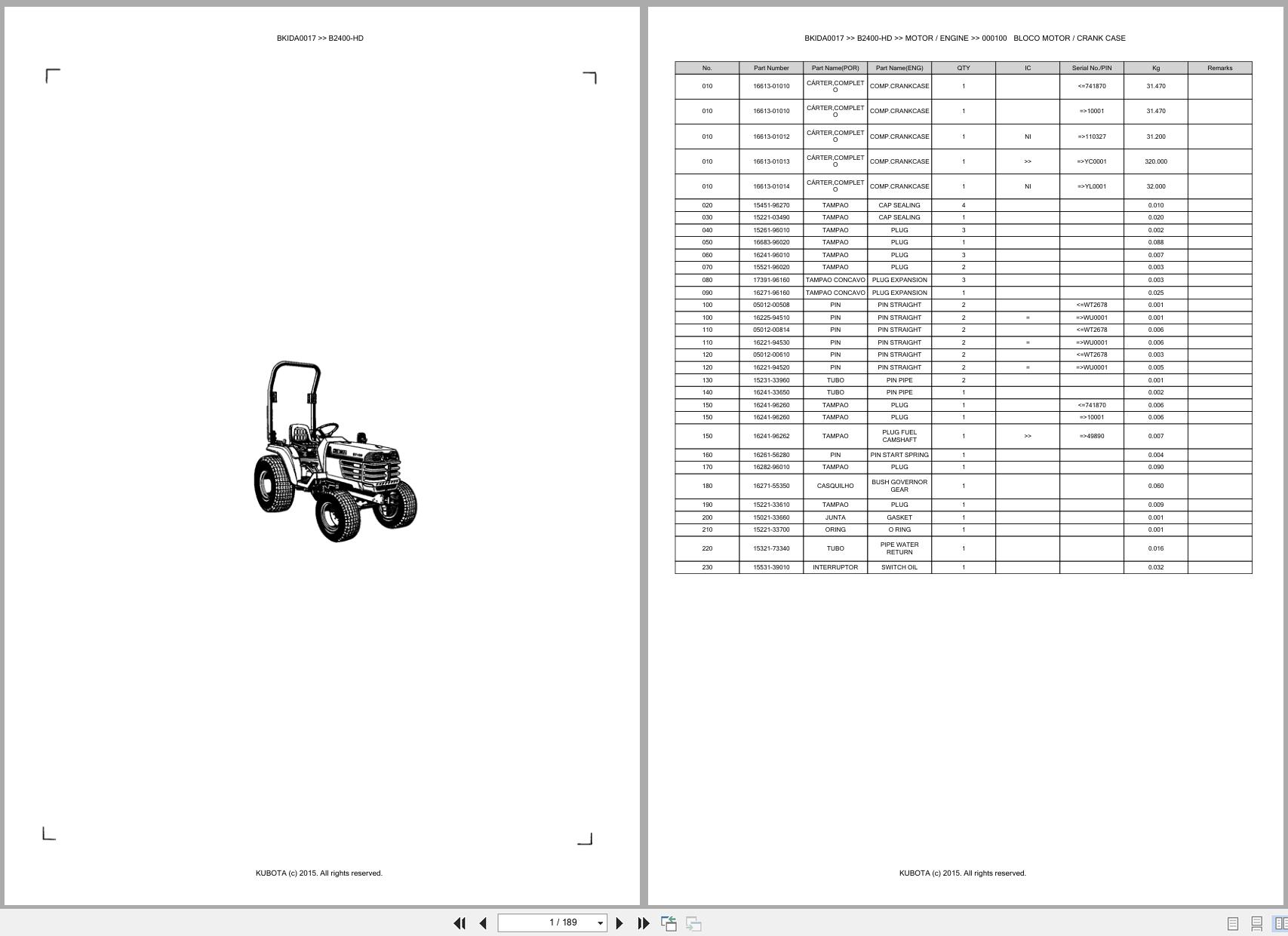 Kubota Compact Tractor B2400 HD Spare Parts Catalog EN PT (1)