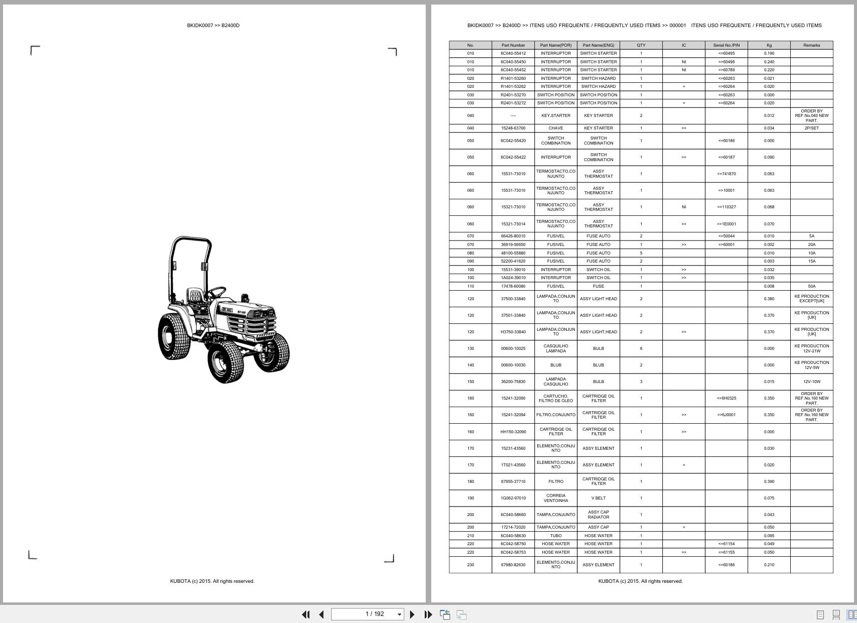 Kubota Compact Tractor B2400D Spare Parts Catalog EN PT (1)
