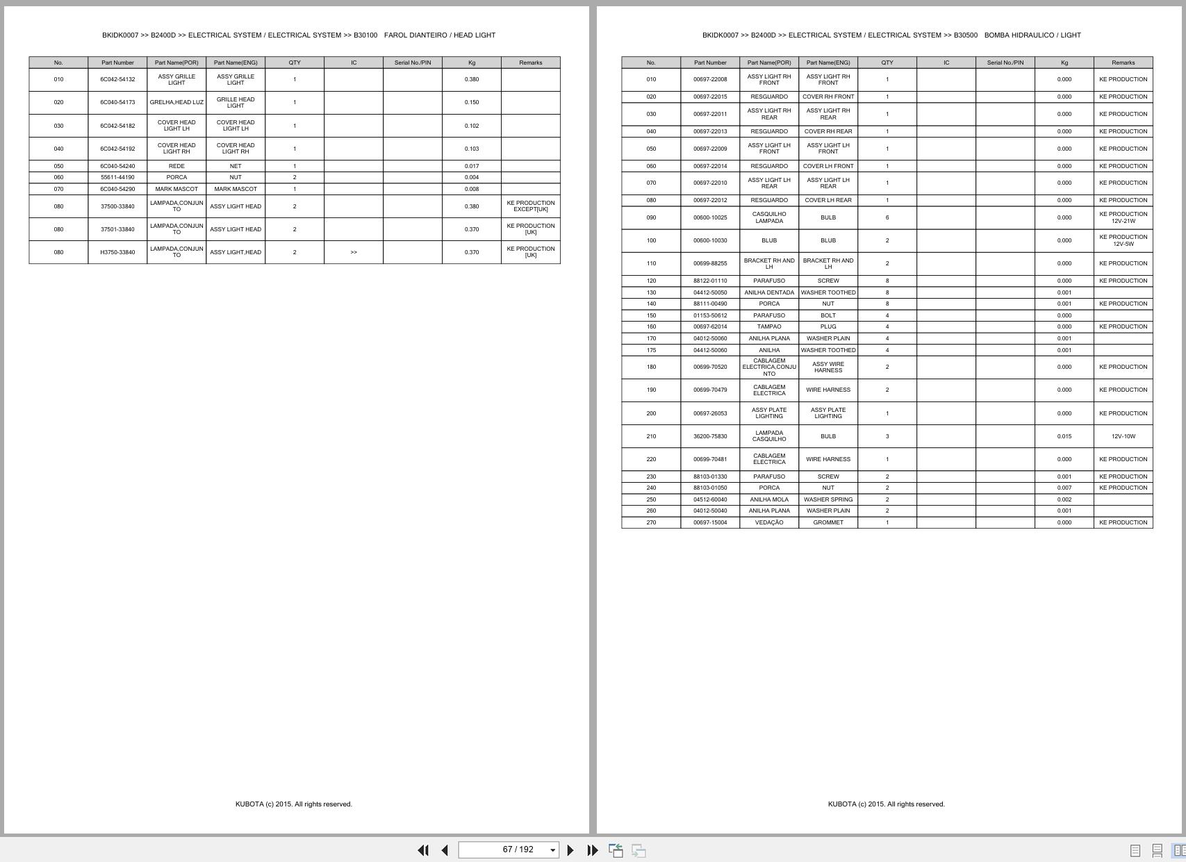 Kubota Compact Tractor B2400D Spare Parts Catalog EN PT (2)