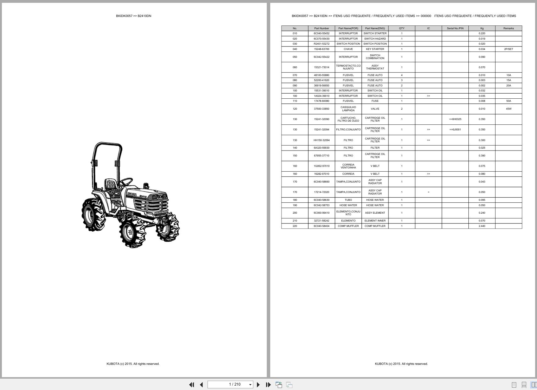 Kubota Compact Tractor B2410DN Spare Parts Catalog EN PT (1)