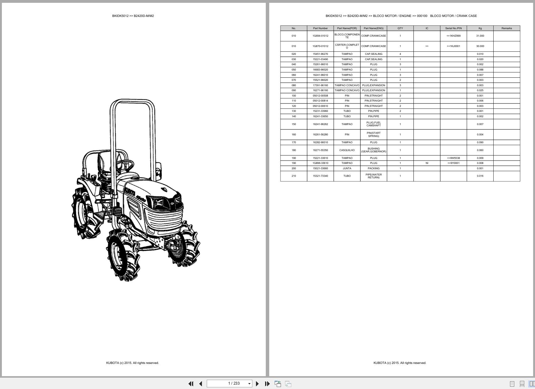 Kubota Compact Tractor B2420D M B2420D M2 Spare Parts Catalog EN PT (1)