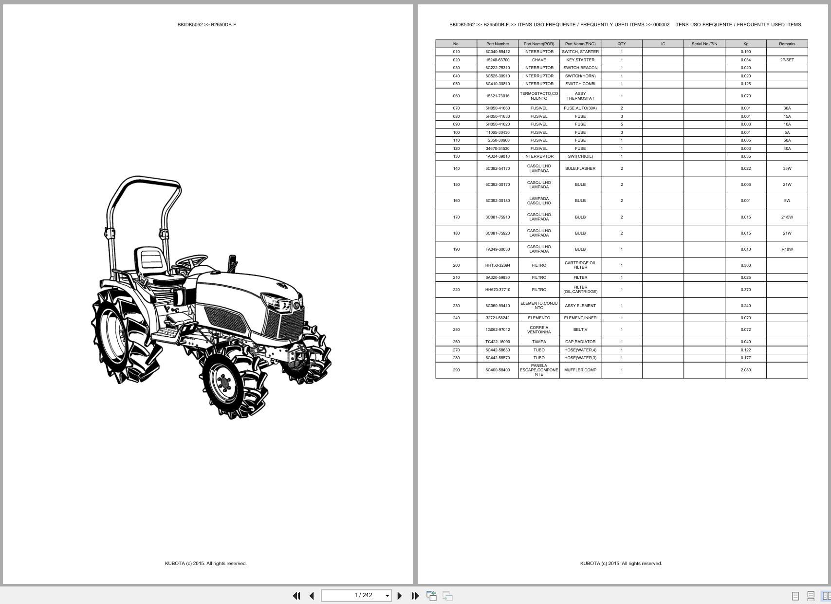 Kubota Compact Tractor B2650DB F Spare Parts Catalog EN PT (1)