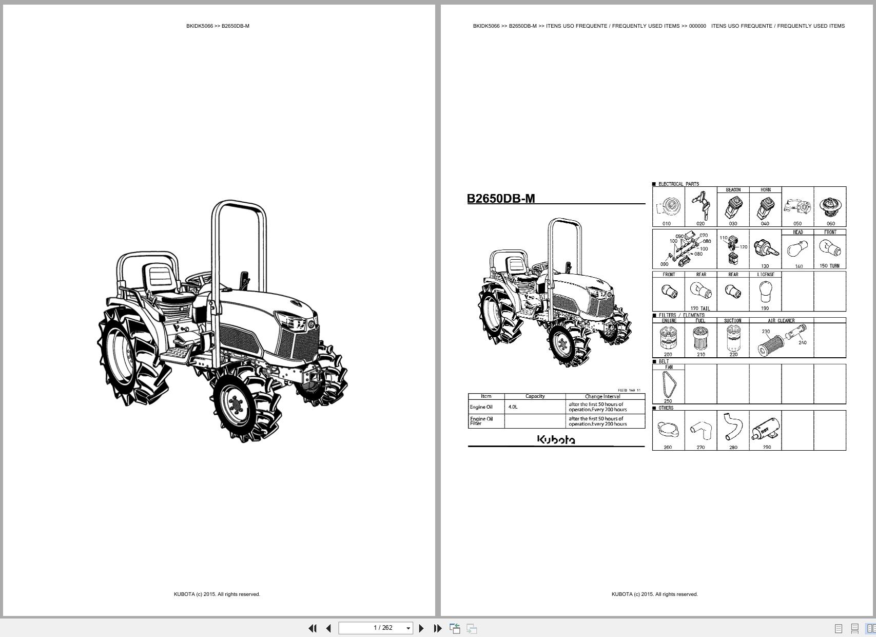 Kubota Compact Tractor B2650DB M Spare Parts Catalog EN PT (1)