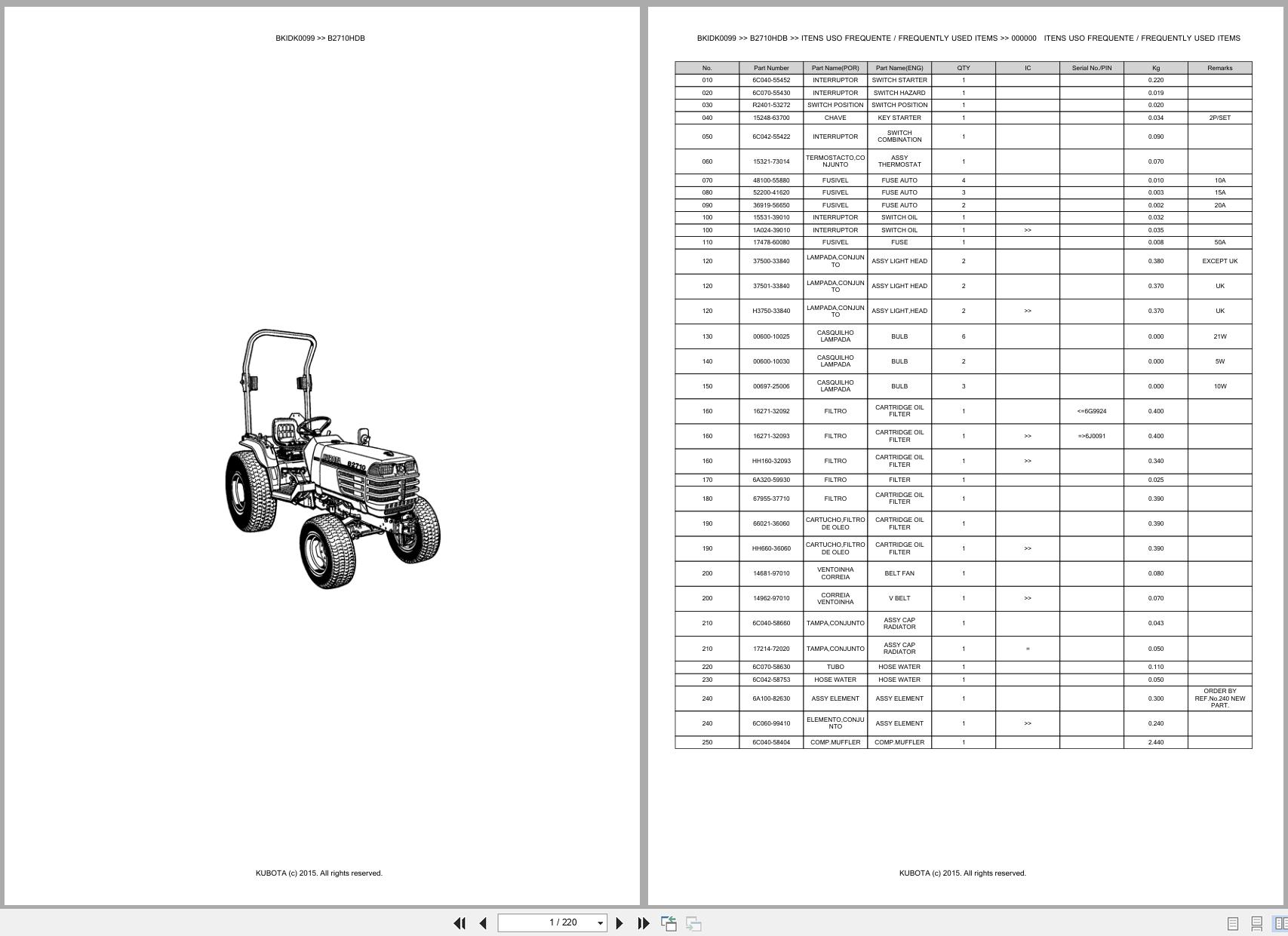 Kubota Compact Tractor B2710HDB Spare Parts Catalog EN PT (1)
