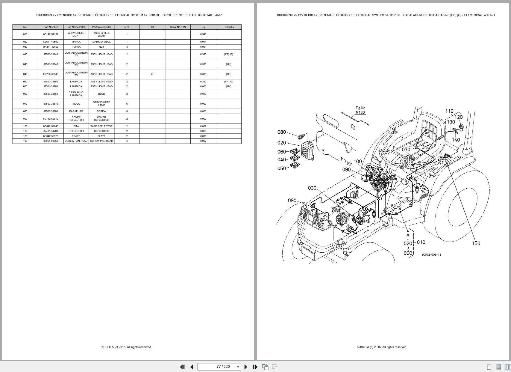 Kubota Compact Tractor B2710HDB Spare Parts Catalog EN PT (2)