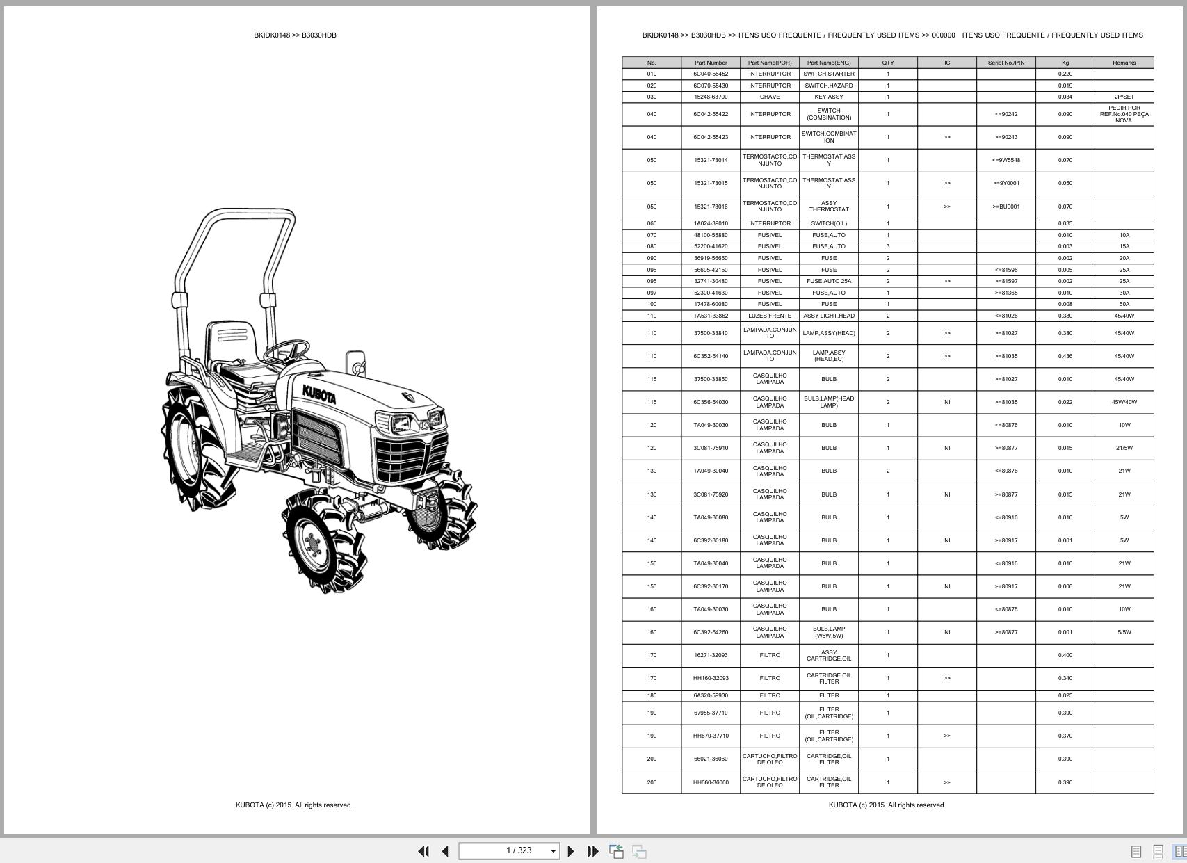 Kubota Compact Tractor B3030HDB Spare Parts Catalog EN PT (1)