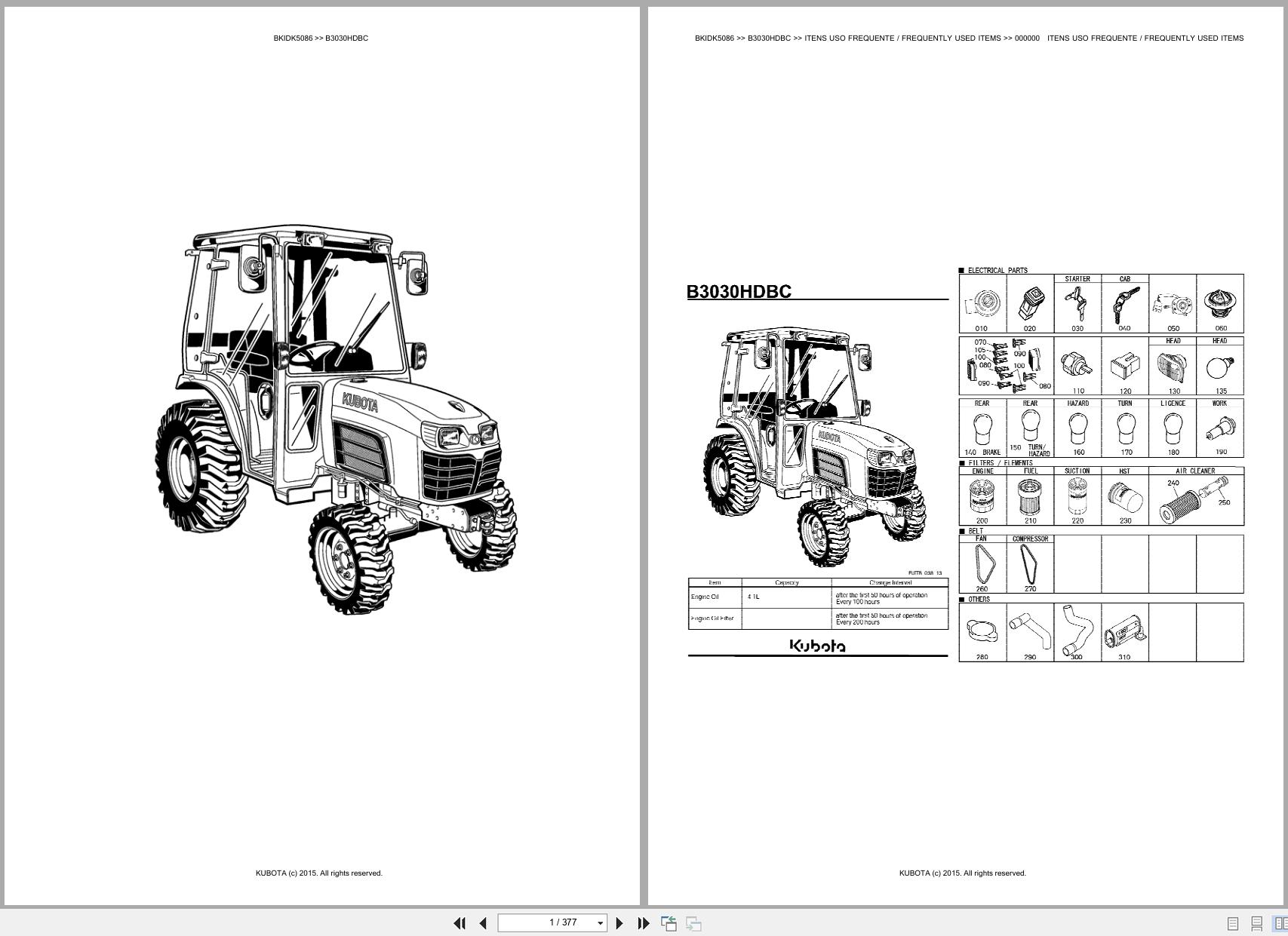 Kubota Compact Tractor B3030HDBC Spare Parts Catalog EN PT (1)