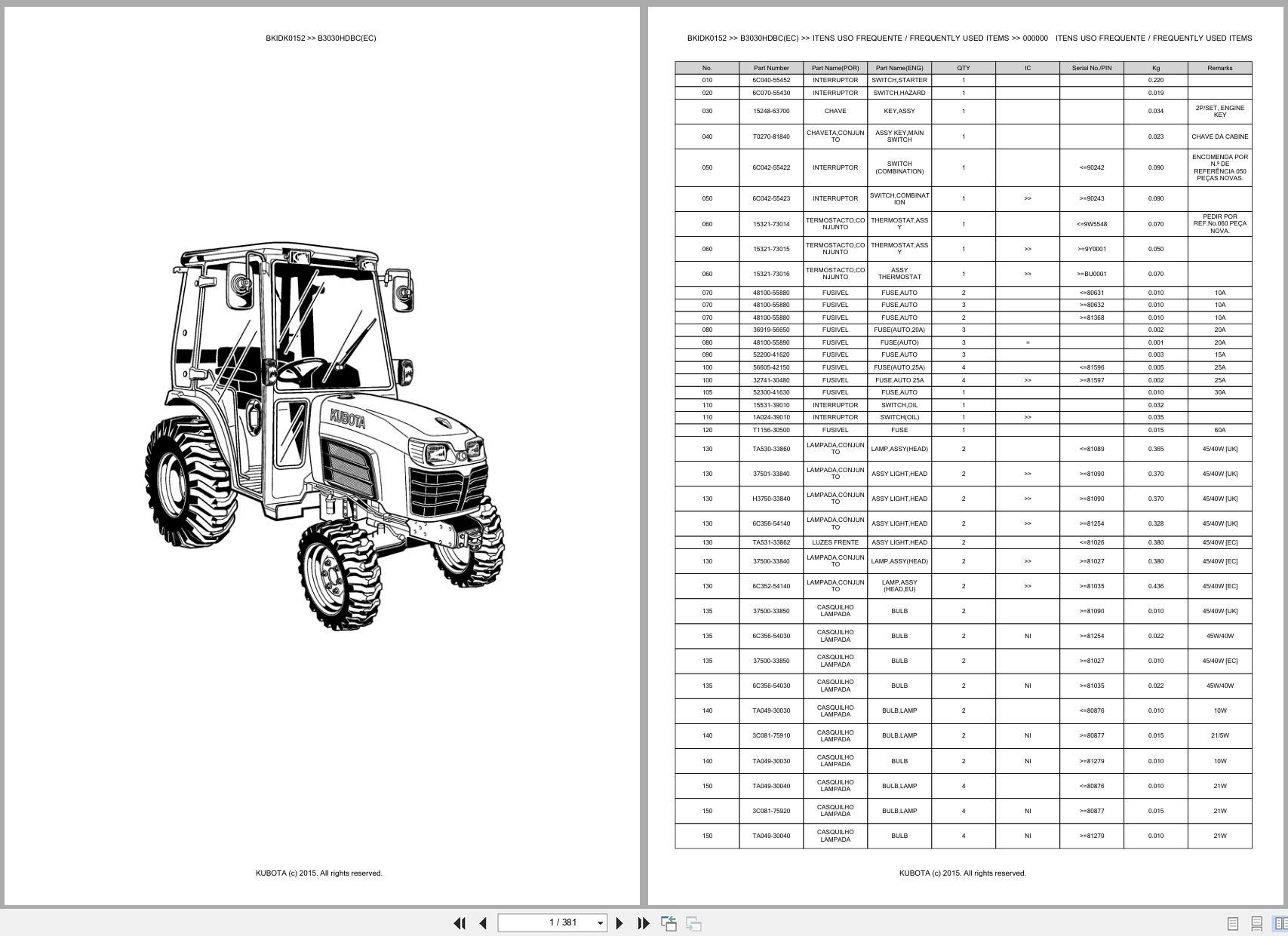 Kubota Compact Tractor B3030HDBC(EC) Spare Parts Catalog EN PT (1)
