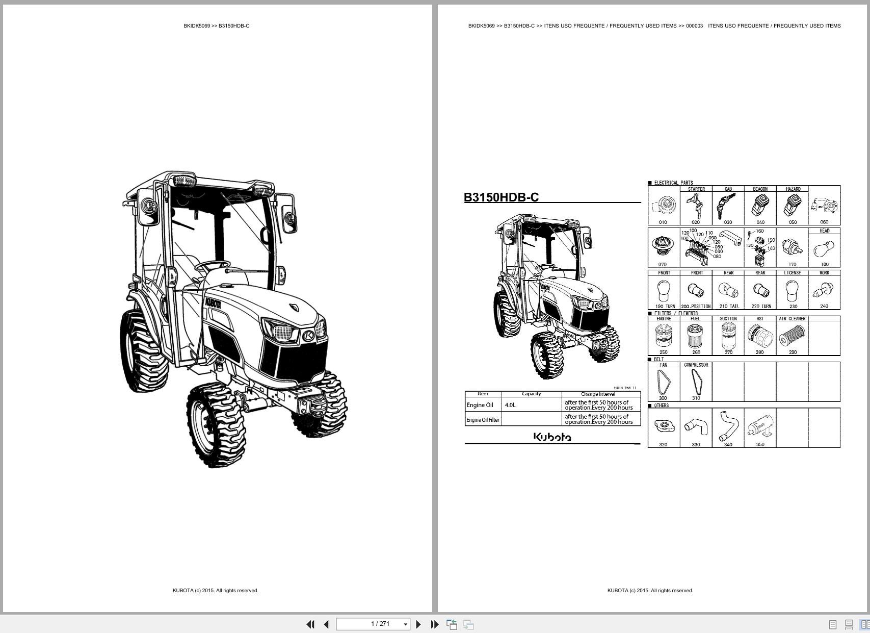 Kubota Compact Tractor B3150HDB C Spare Parts Catalog EN PT (1)