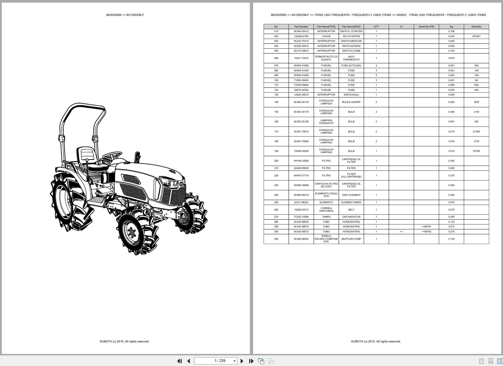 Kubota Compact Tractor B3150HDB F Spare Parts Catalog EN PT (1)