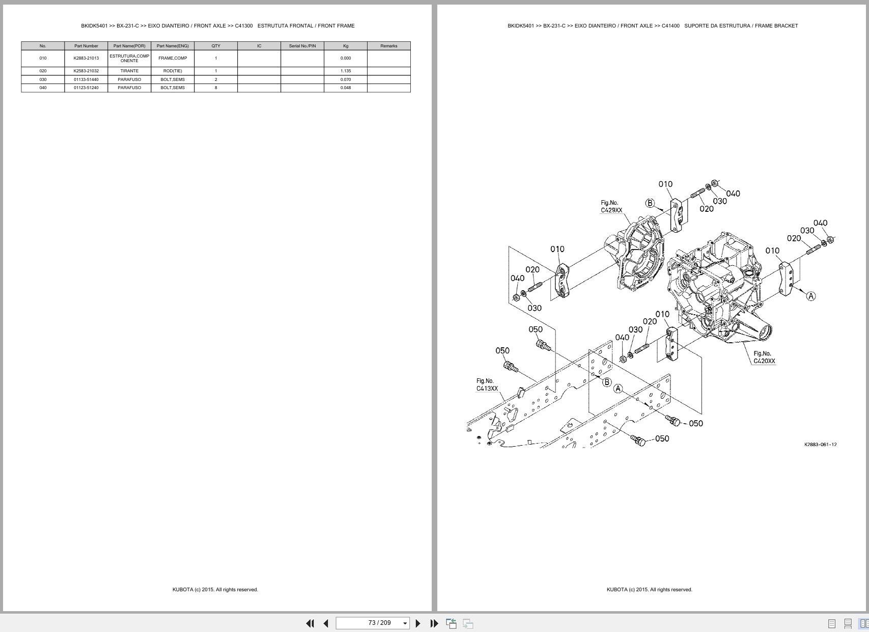 Kubota Compact Tractor BX 231 C Spare Parts Catalog EN PT (2)