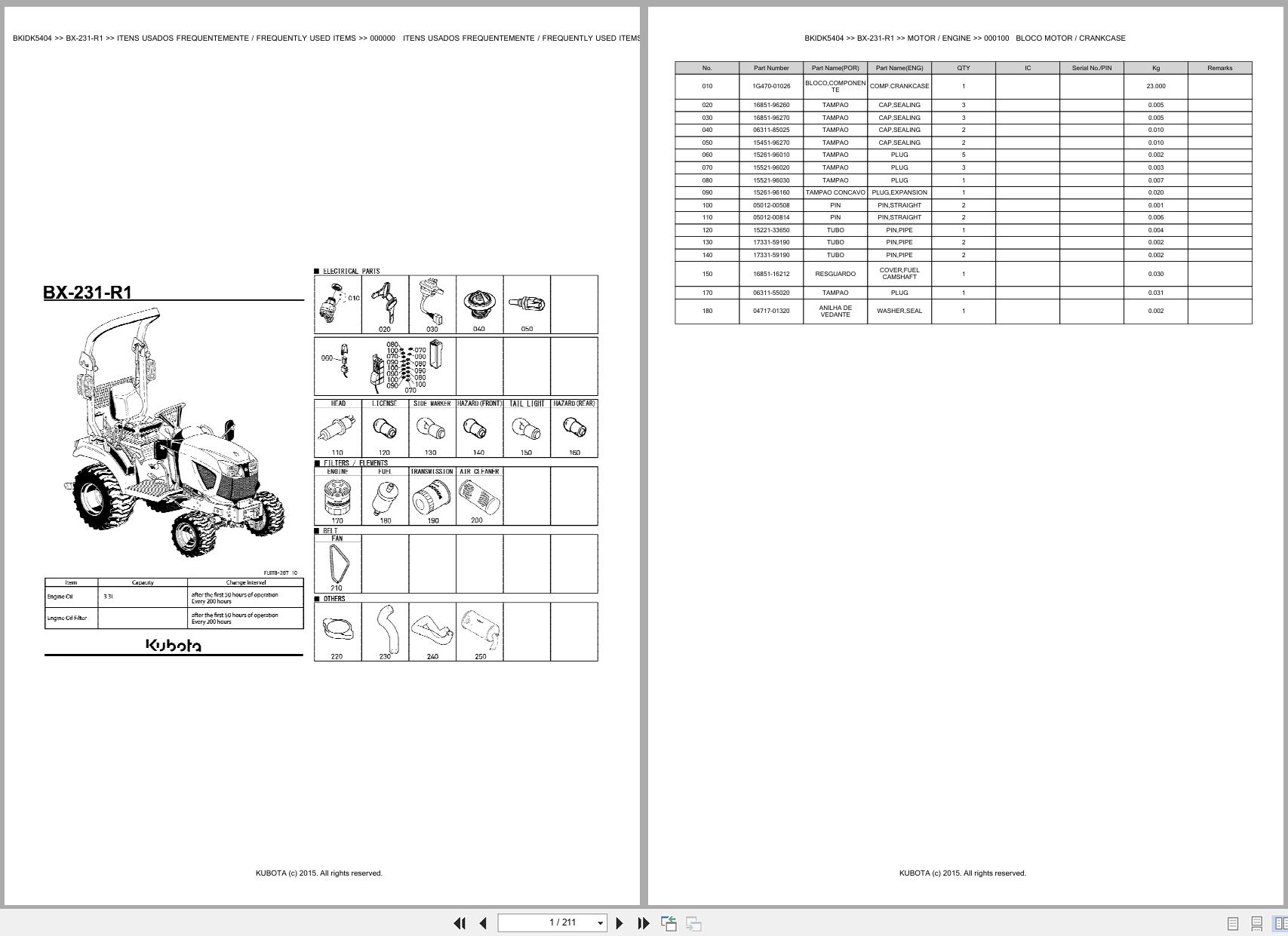Kubota Compact Tractor BX 231 R1 Spare Parts Catalog EN PT (1)