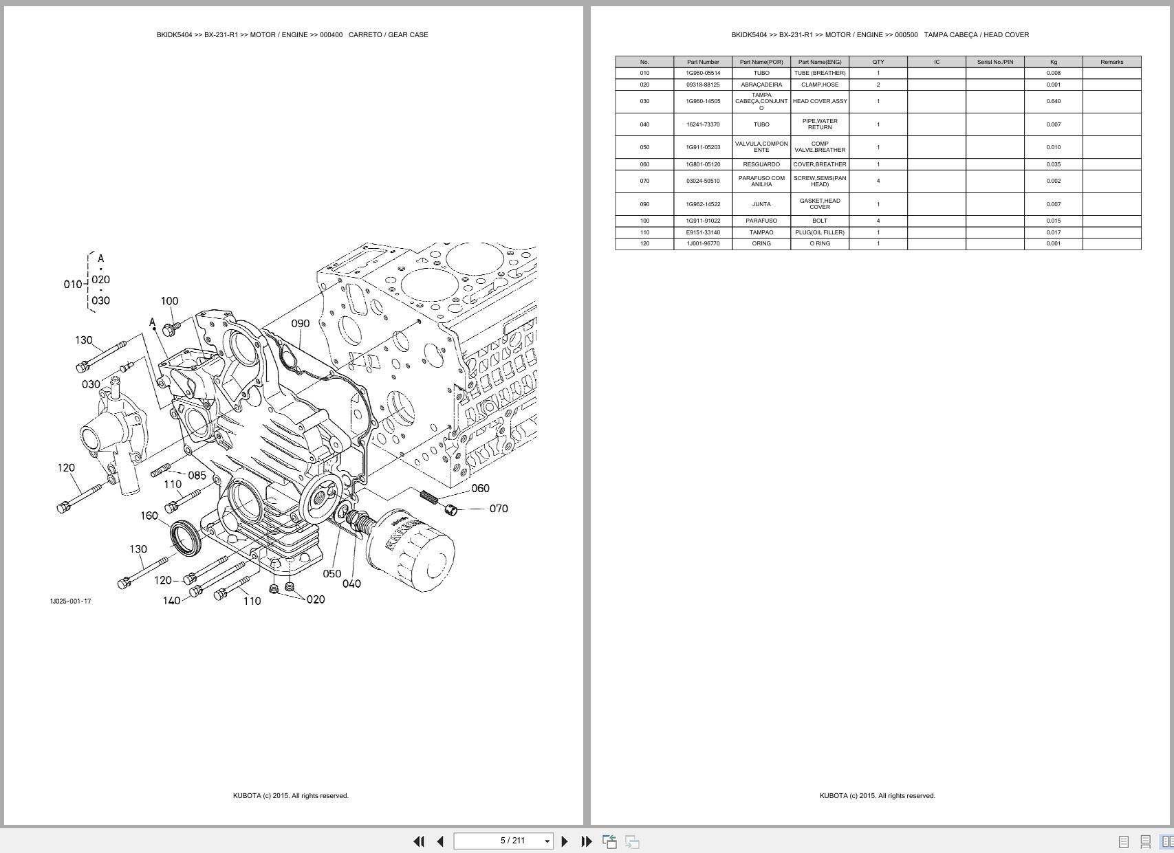 Kubota Compact Tractor BX 231 R1 Spare Parts Catalog EN PT (3)