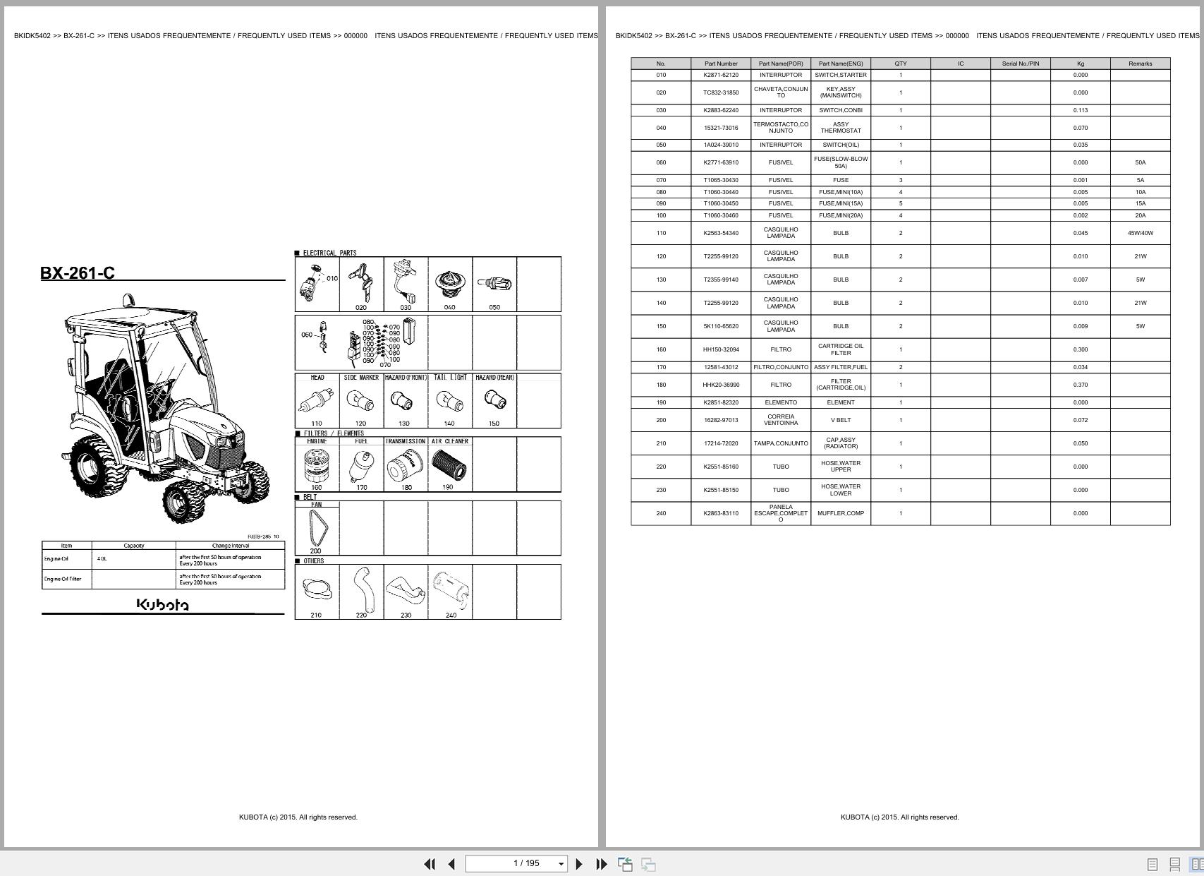 Kubota Compact Tractor BX 261 C Spare Parts Catalog EN PT (1)
