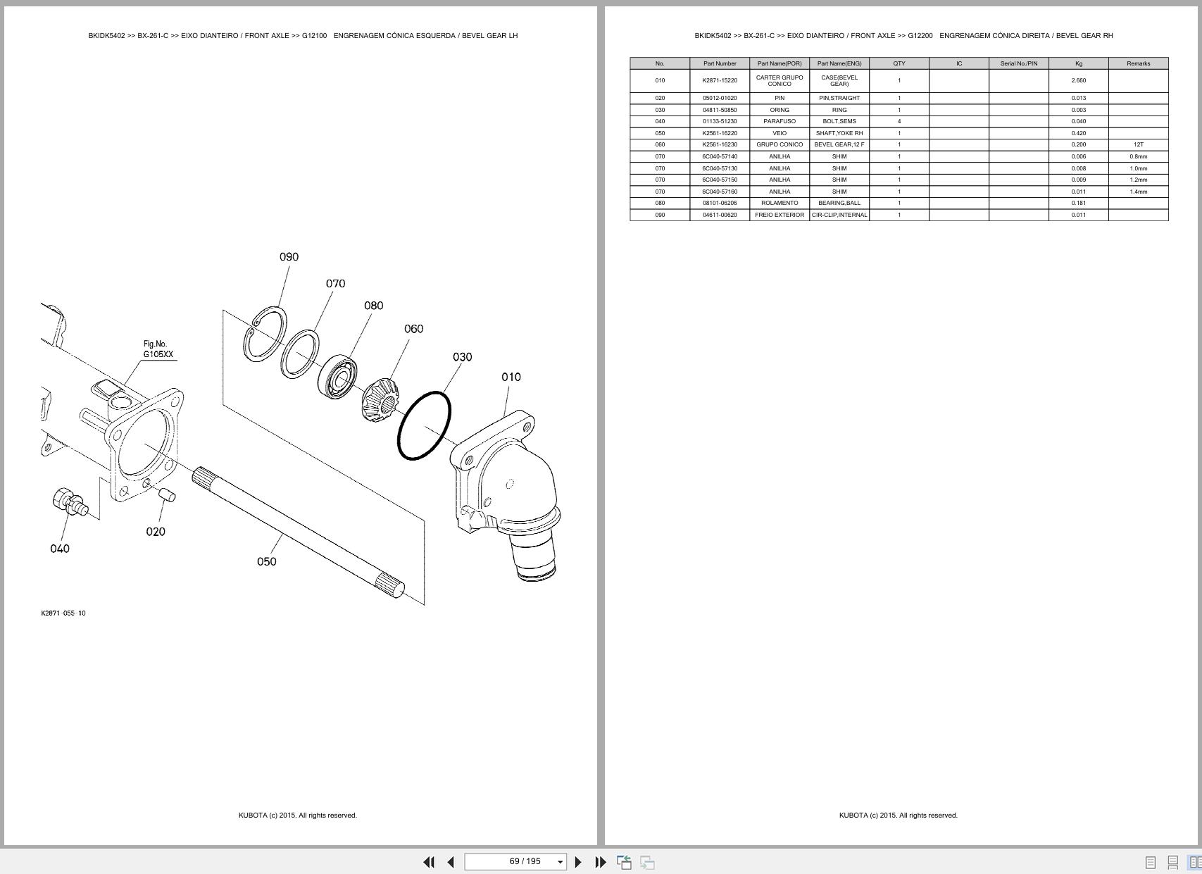 Kubota Compact Tractor BX 261 C Spare Parts Catalog EN PT (2)