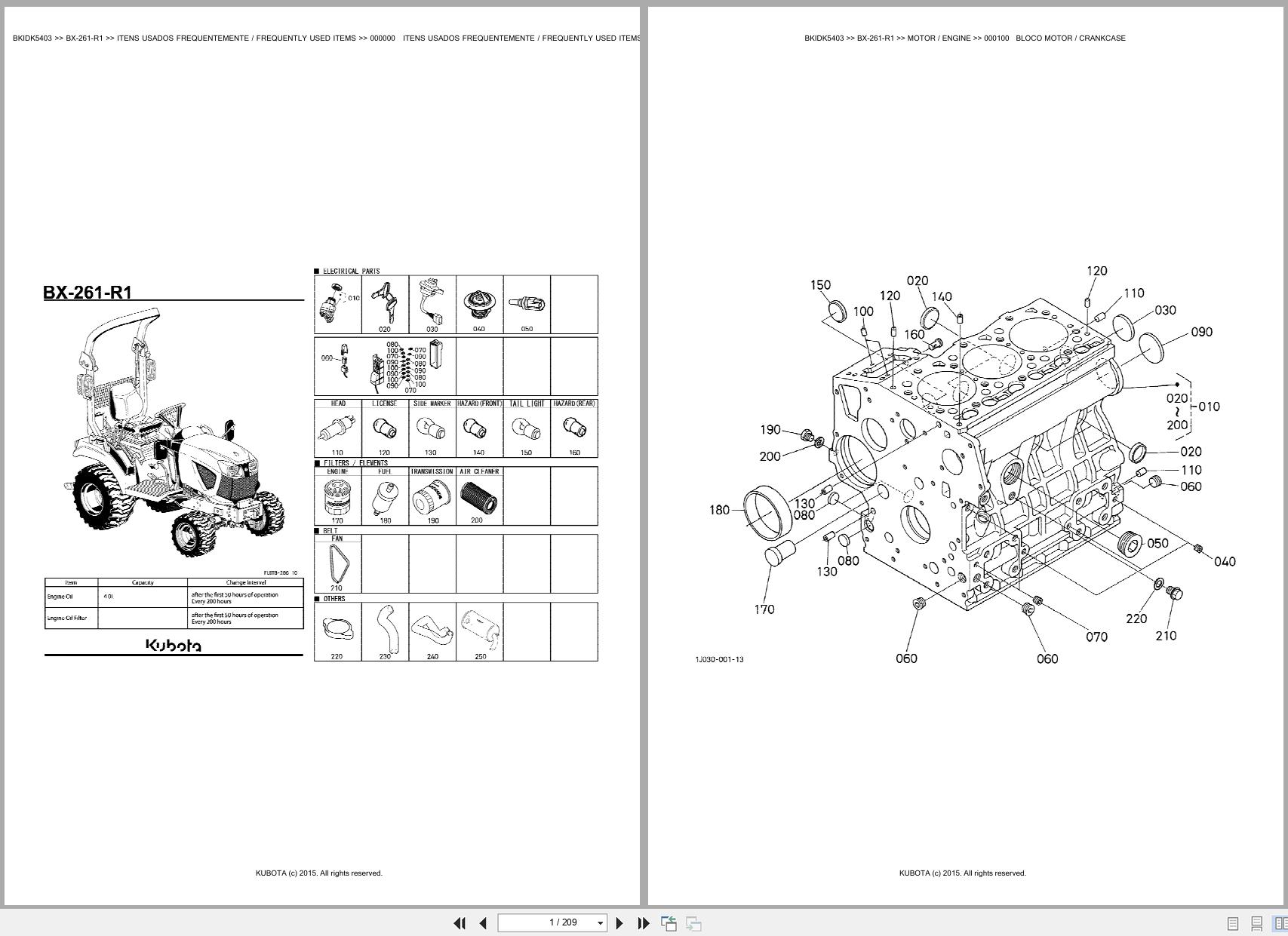 Kubota Compact Tractor BX 261 R1 Spare Parts Catalog EN PT (1)