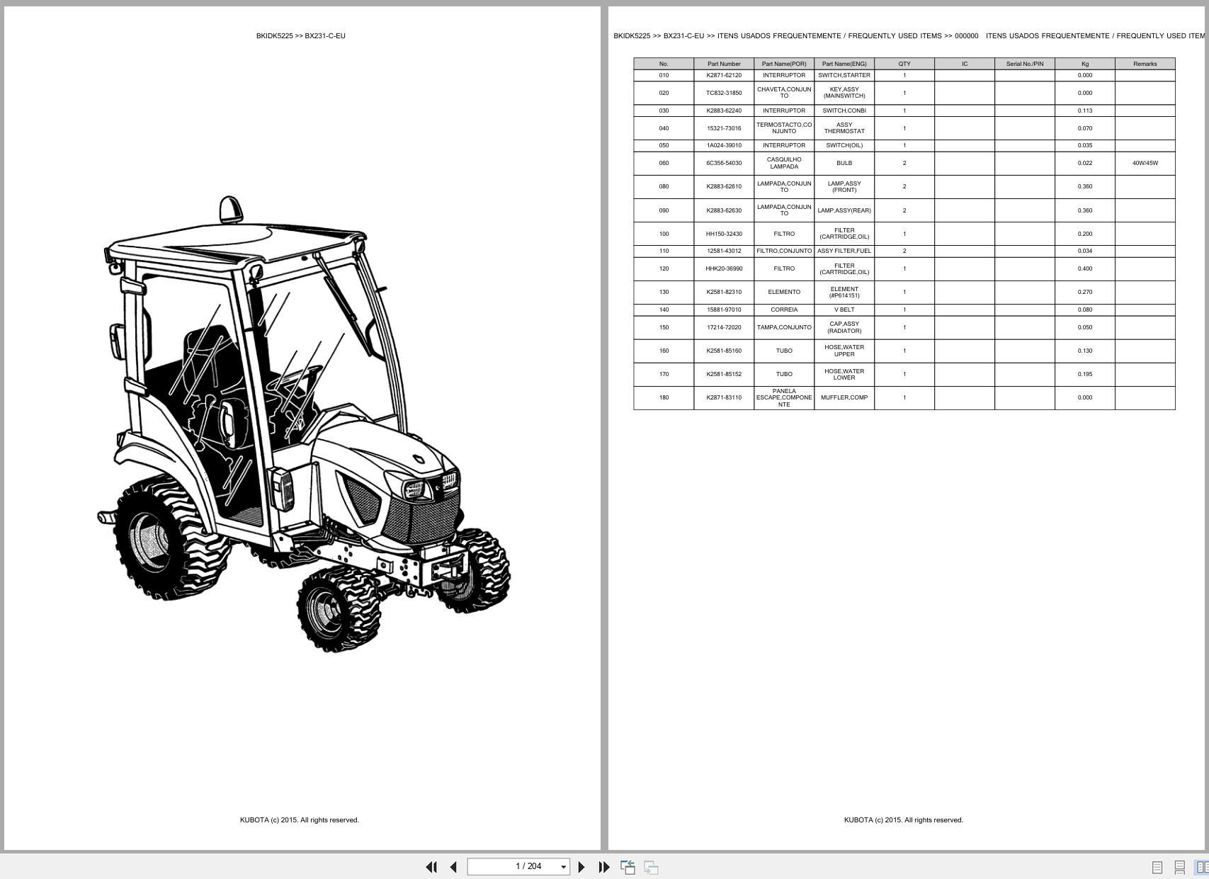 Kubota Compact Tractor BX231 C EU Spare Parts Catalog EN PT (1)