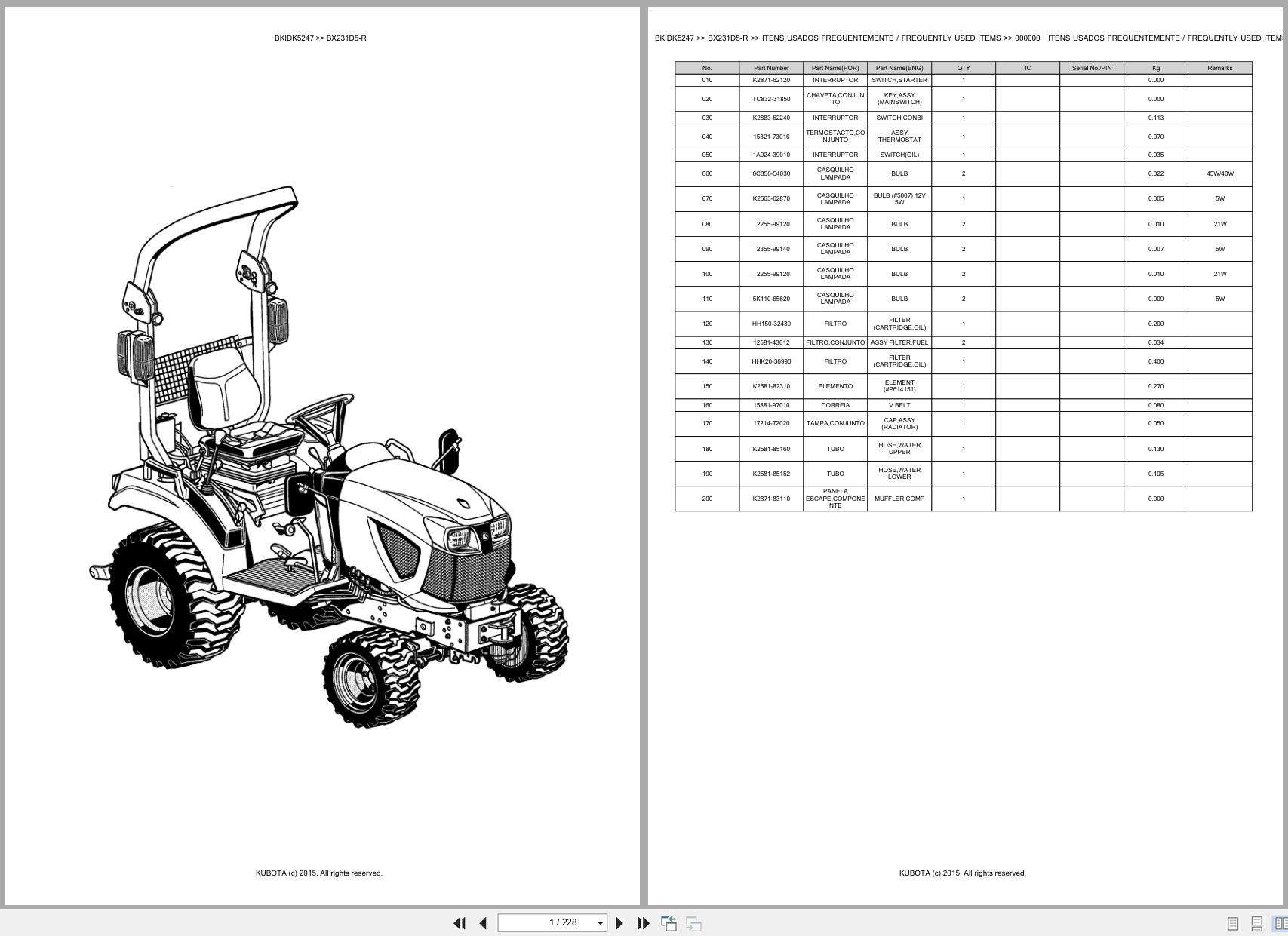 Kubota Compact Tractor BX231D5 R Spare Parts Catalog EN PT (1)