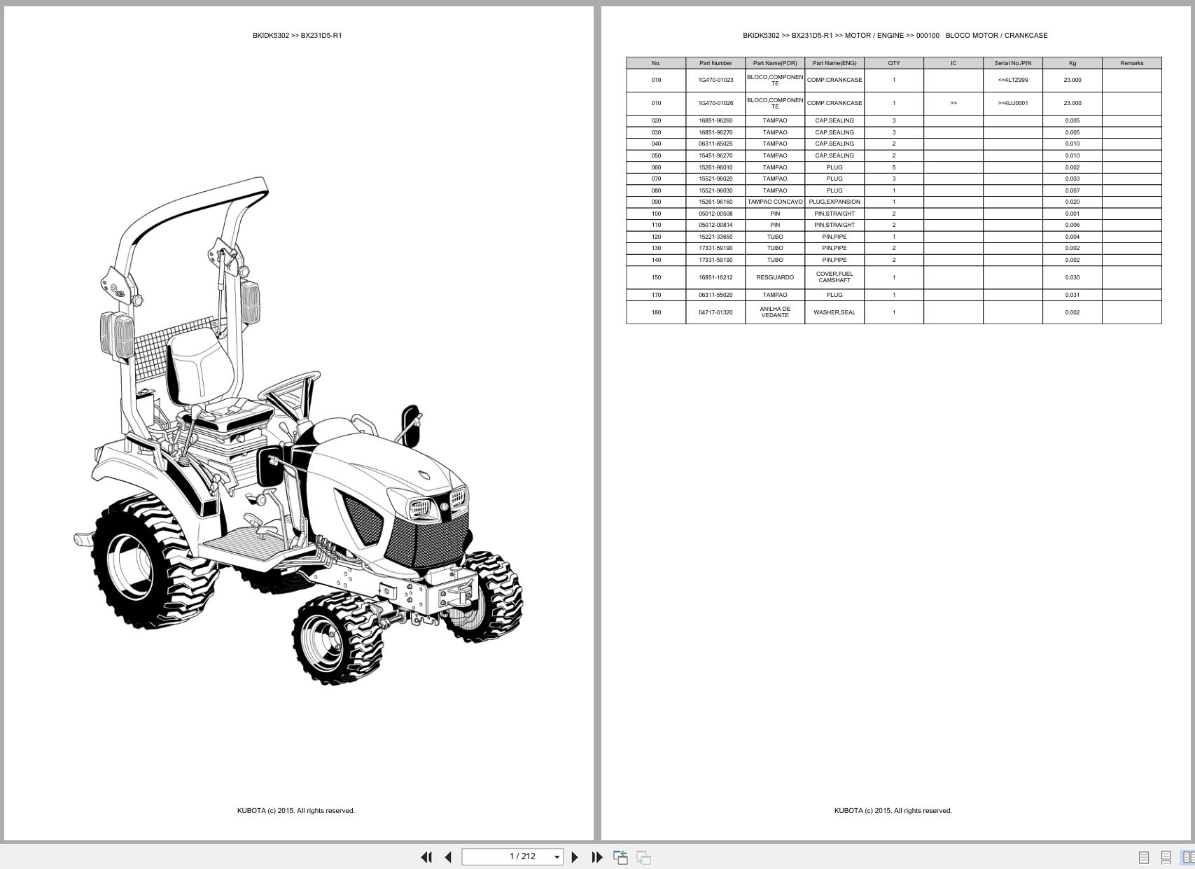 Kubota Compact Tractor BX231D5 R1 Spare Parts Catalog EN PT (1)