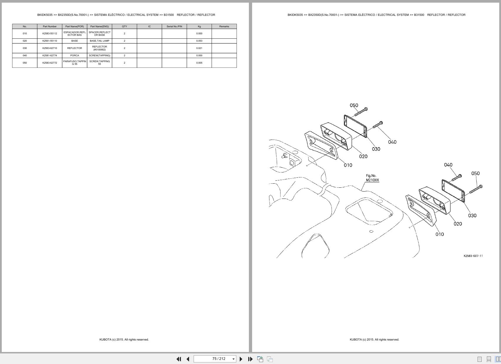 Kubota Compact Tractor BX2350D 70001 Spare Parts Catalog EN PT (2)