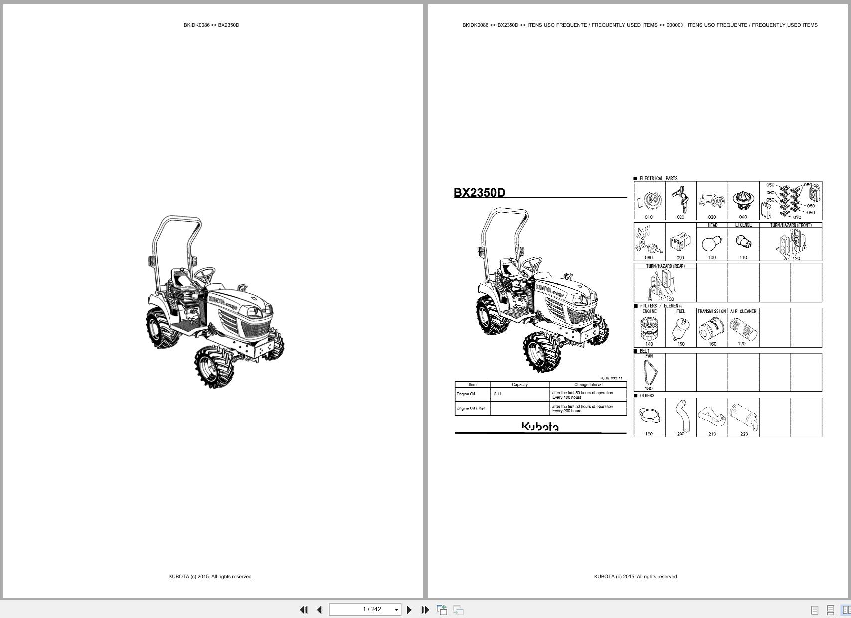 Kubota Compact Tractor BX2350D Spare Parts Catalog EN PT (1)