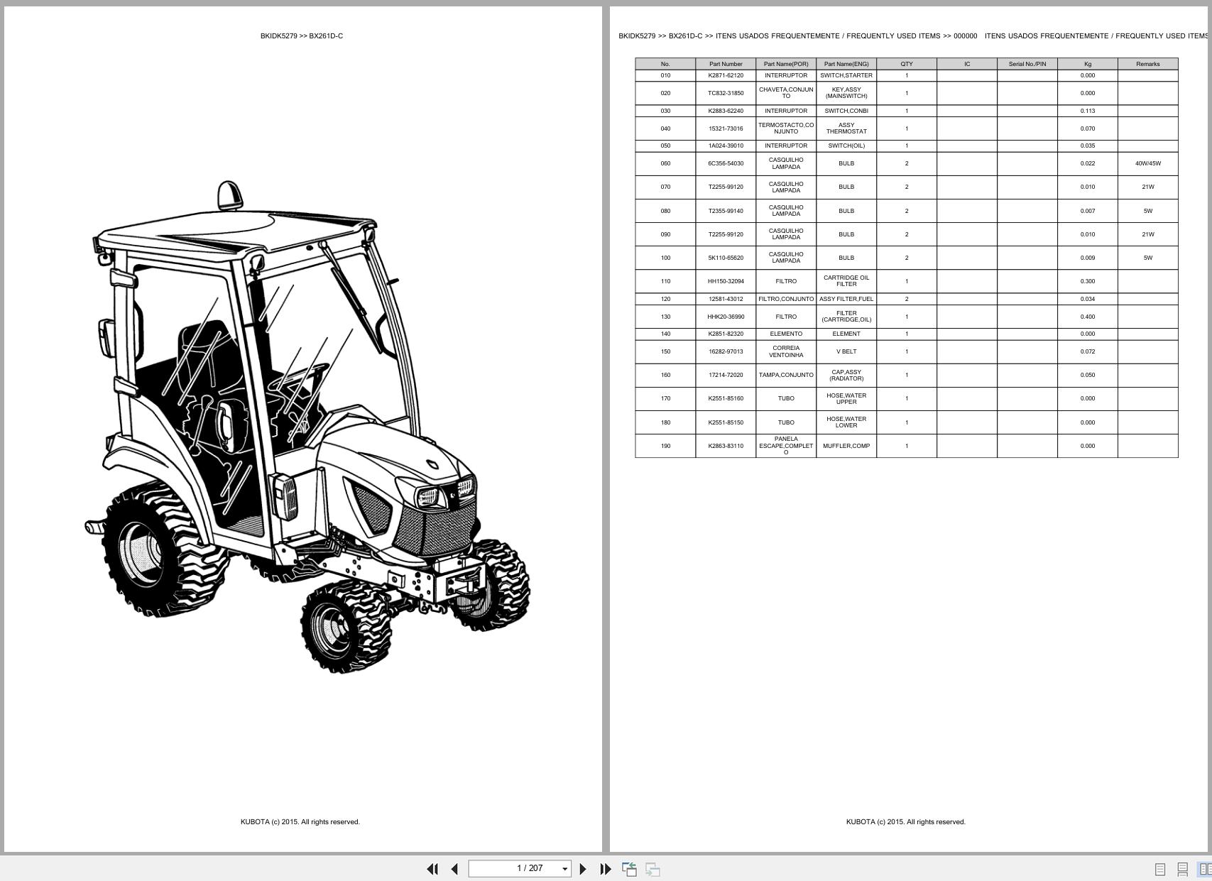 Kubota Compact Tractor BX261D C Spare Parts Catalog EN PT (1)