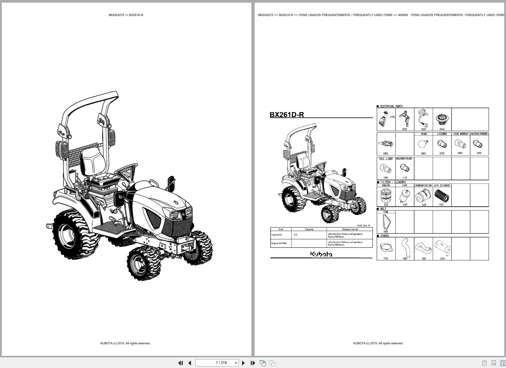 Kubota Compact Tractor BX261D R Spare Parts Catalog EN PT (1)