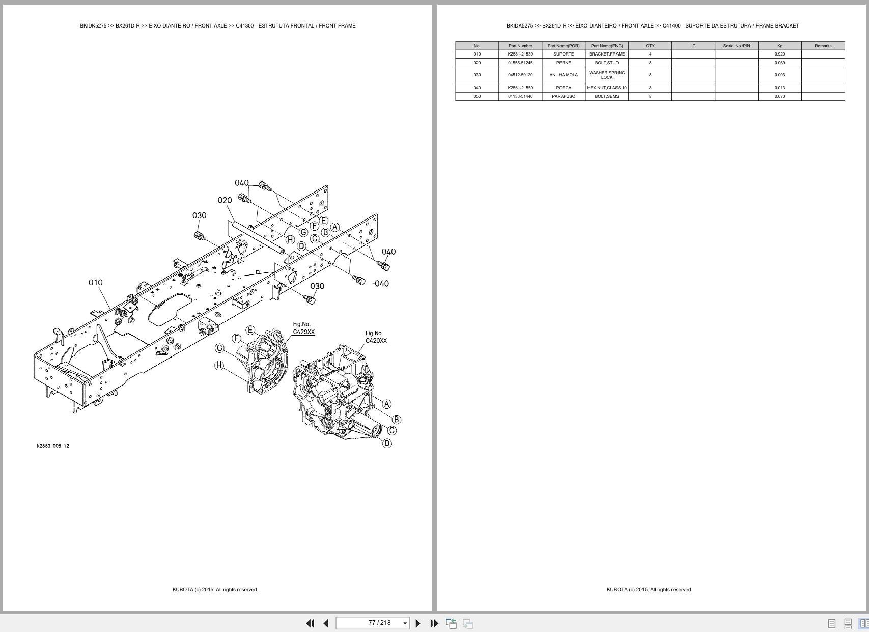 Kubota Compact Tractor BX261D R Spare Parts Catalog EN PT (2)