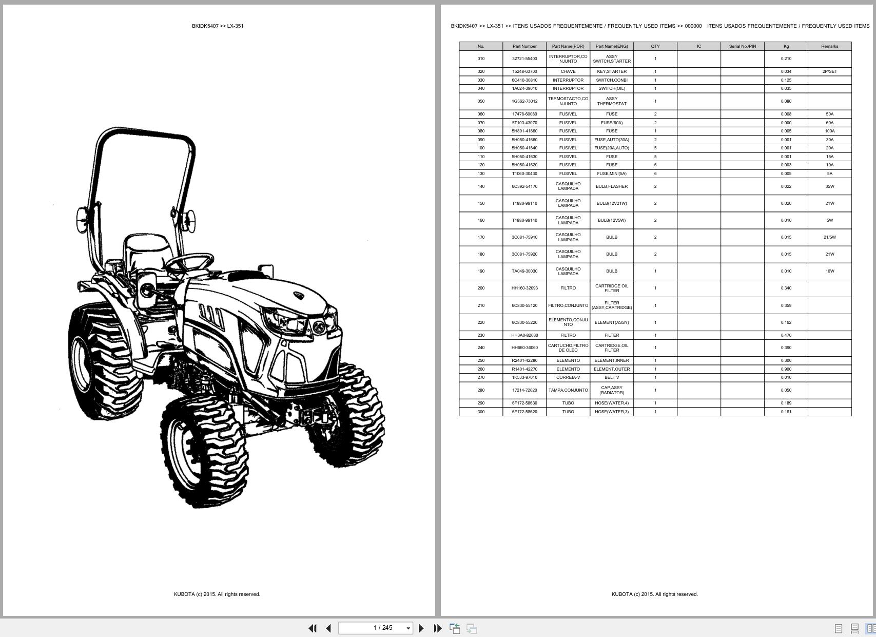 Kubota Compact Tractor LX 351 Spare Parts Catalog EN PT (1)