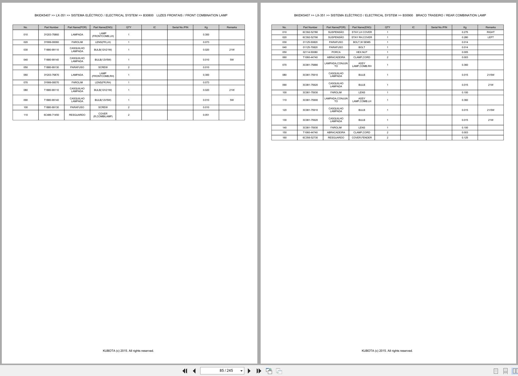 Kubota Compact Tractor LX 351 Spare Parts Catalog EN PT (2)