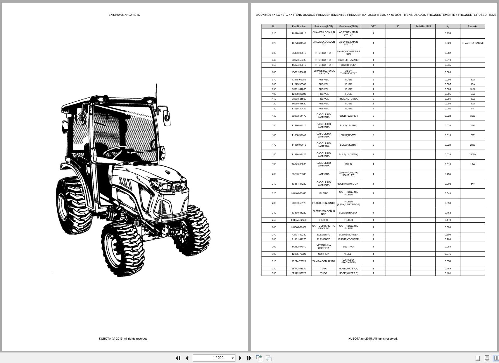 Kubota Compact Tractor LX 401C Spare Parts Catalog EN PT (1)