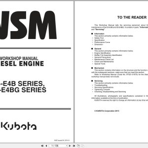 Kubota Diesel Engine 05 E4B 05 E4BG Series Workshop Manual 9Y111 07841 2014 (1)