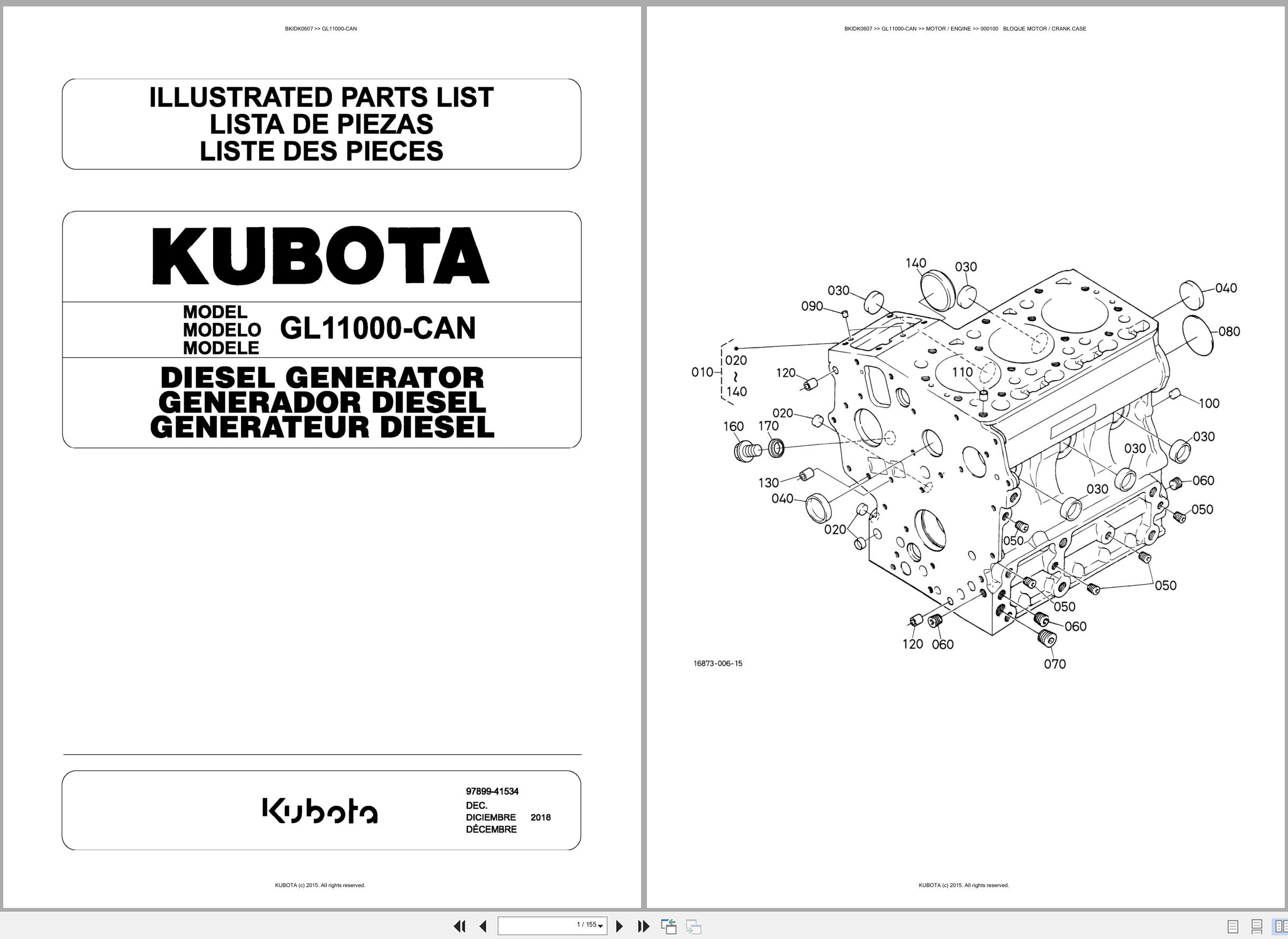 Kubota Diesel Generator GL11000 CAN Spare Parts Catalog EN ES (1)