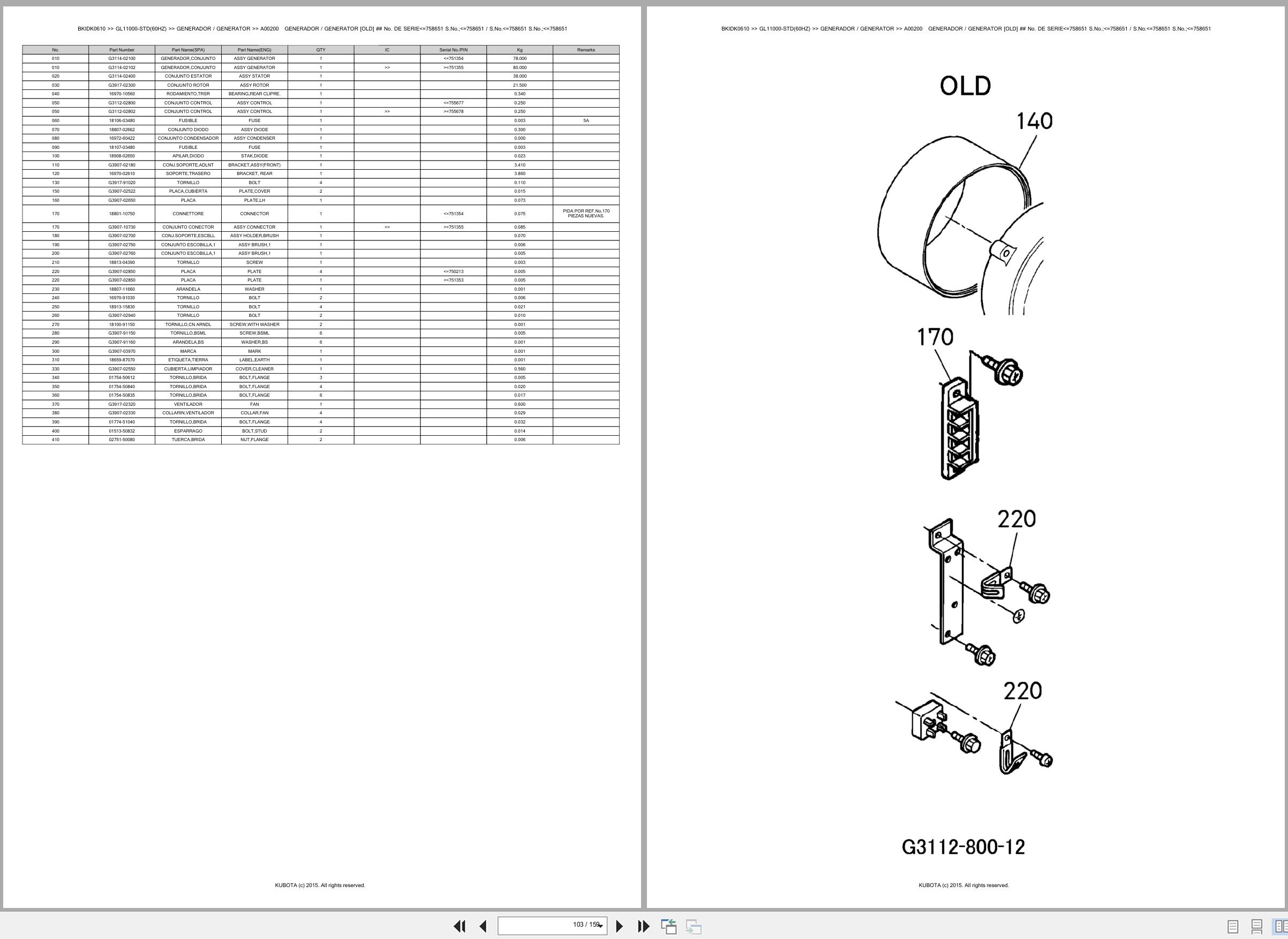 Kubota Diesel Generator GL11000 STD 60HZ Spare Parts Catalog EN ES (3)