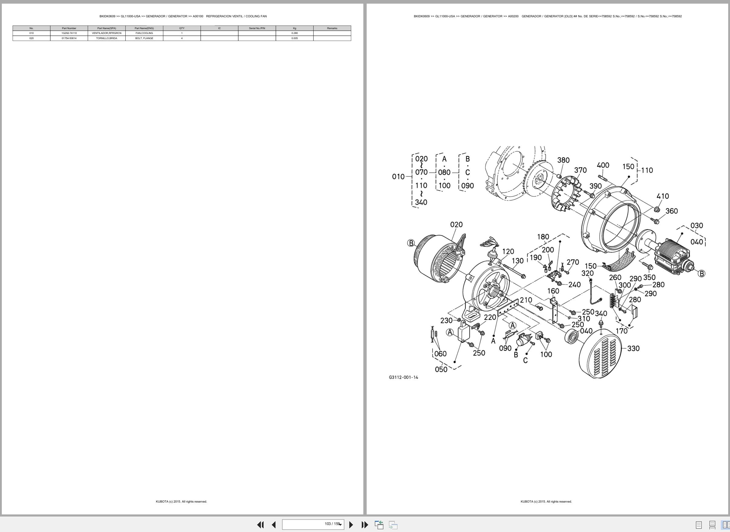 Kubota Diesel Generator GL11000 USA Spare Parts Catalog EN ES (3)