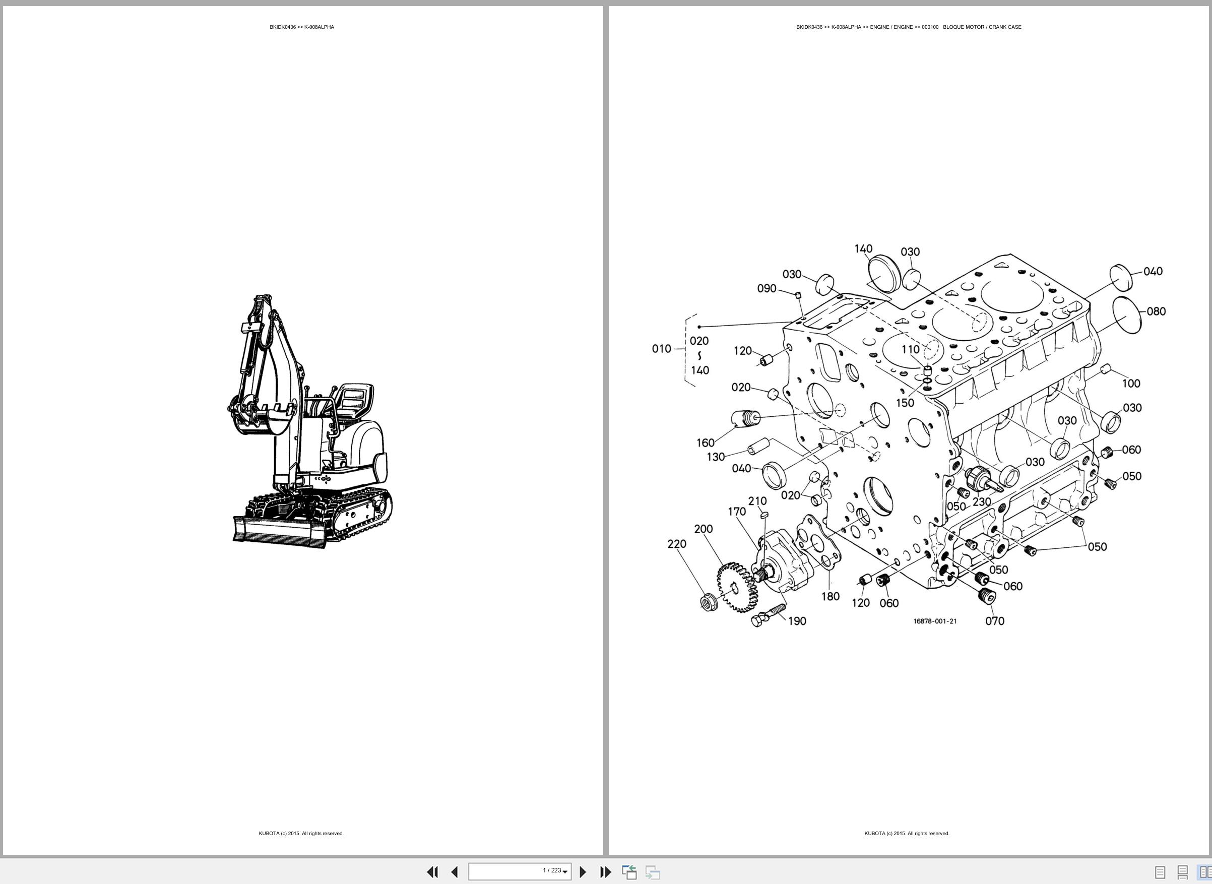 Kubota Excavator K 008ALPHA Spare Parts Catalog EN ES (1)
