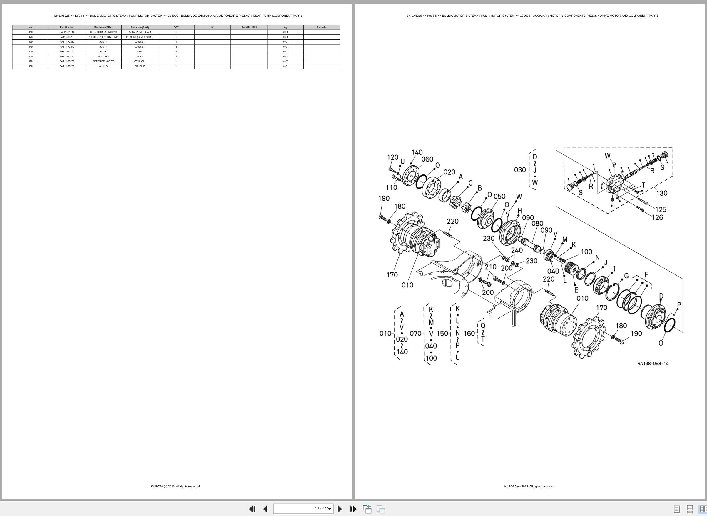 Kubota Excavator K008 5 Spare Parts Catalog EN ES (2)