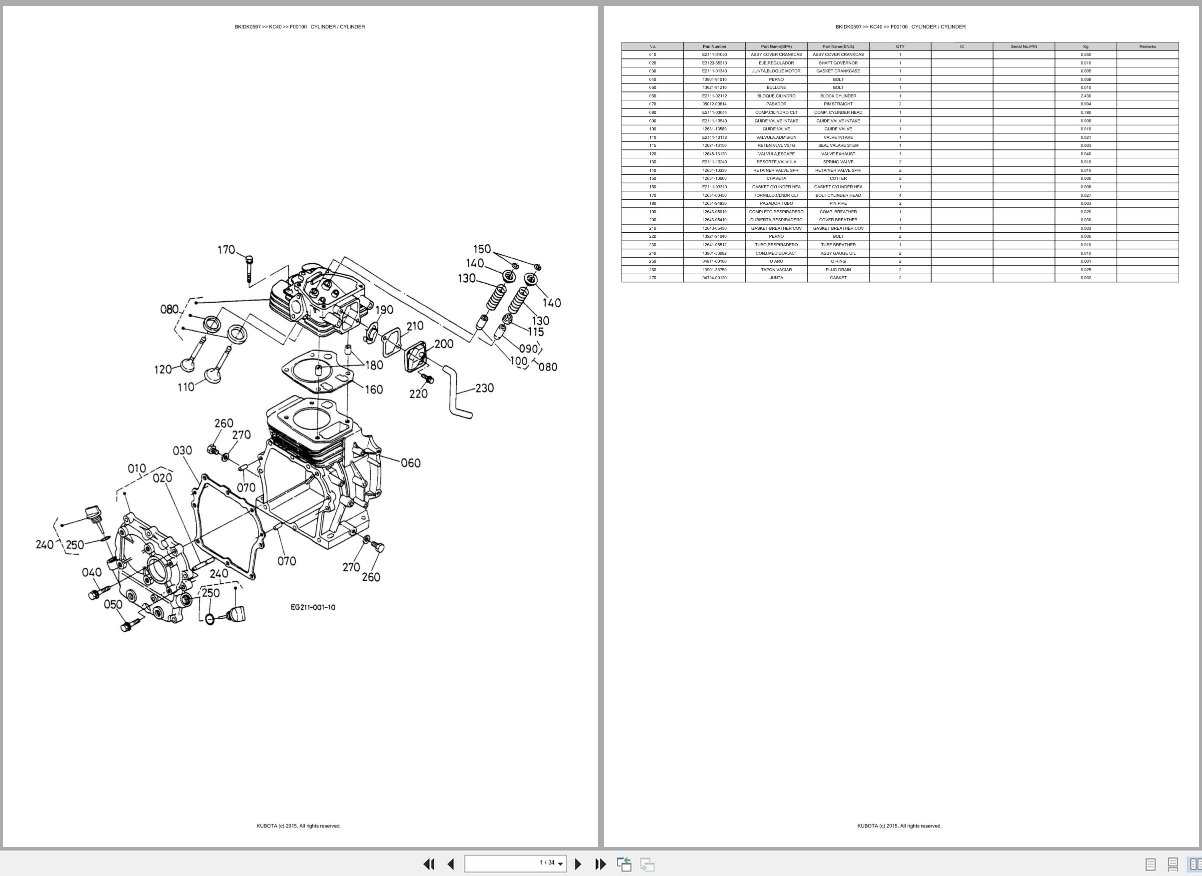 Kubota Excavator KC40 Engine Spare Parts Catalog EN ES (1)