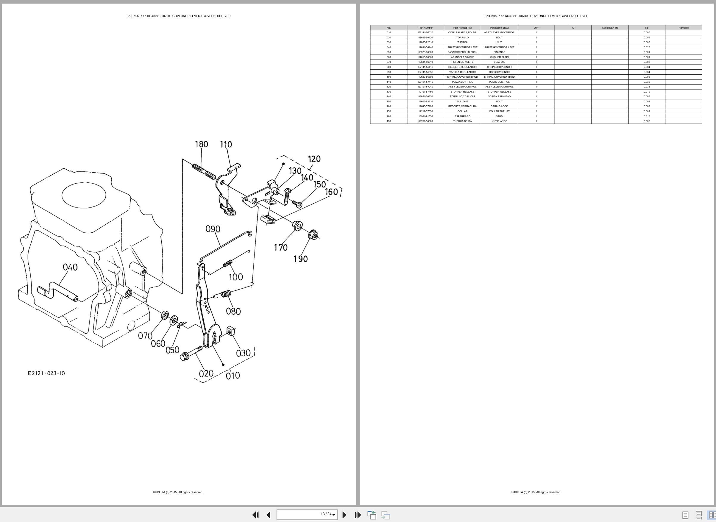 Kubota Excavator KC40 Engine Spare Parts Catalog EN ES (2)